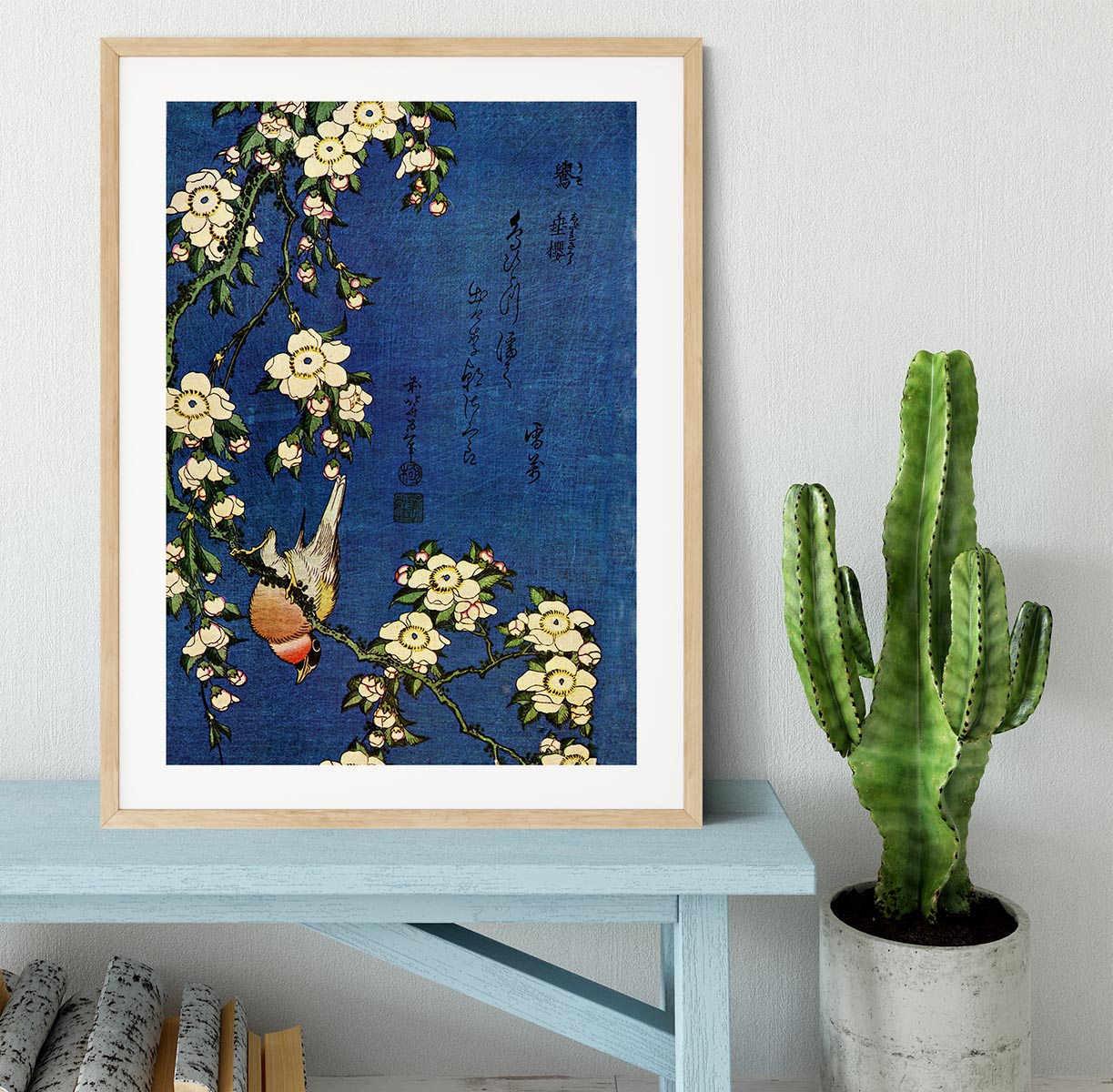 Bullfinch and drooping cherry by Hokusai Framed Print - Canvas Art Rocks - 3