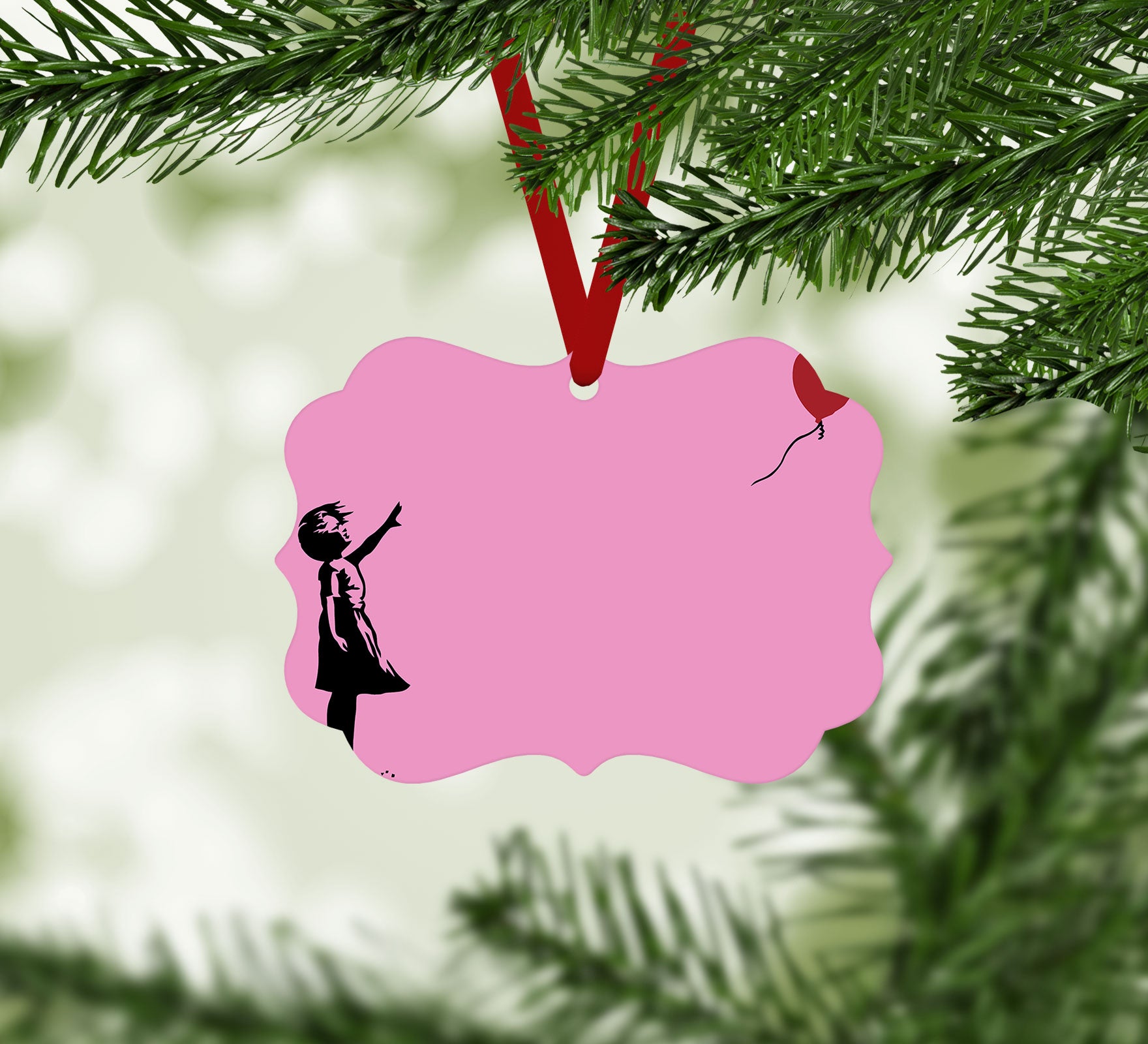 Banksy Balloon Heart Girl Pink Christmas Ornament