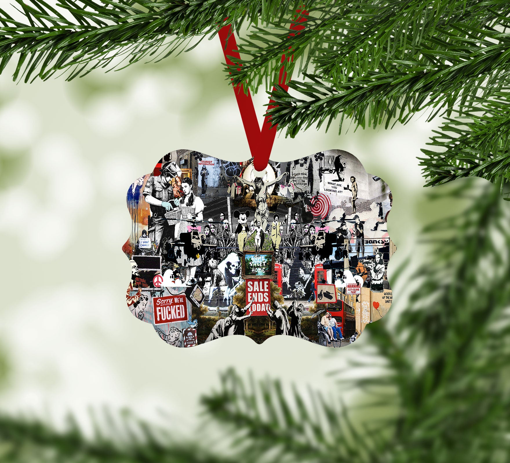 Banksy Collage Christmas Ornament