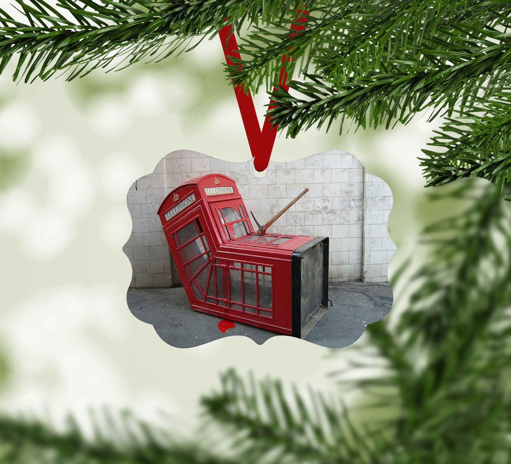 Banksy Death of A Phone Booth Christmas Ornament