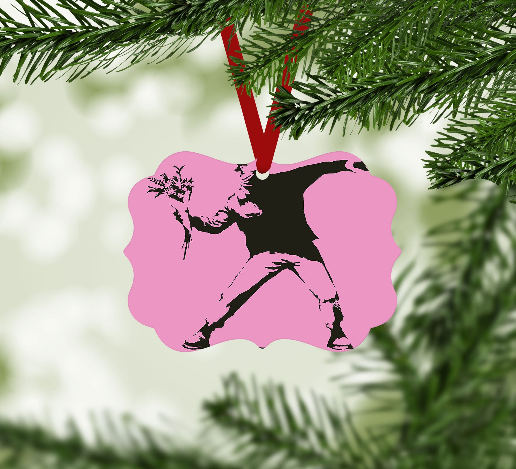 Banksy Flower Thrower Pink Christmas Ornament