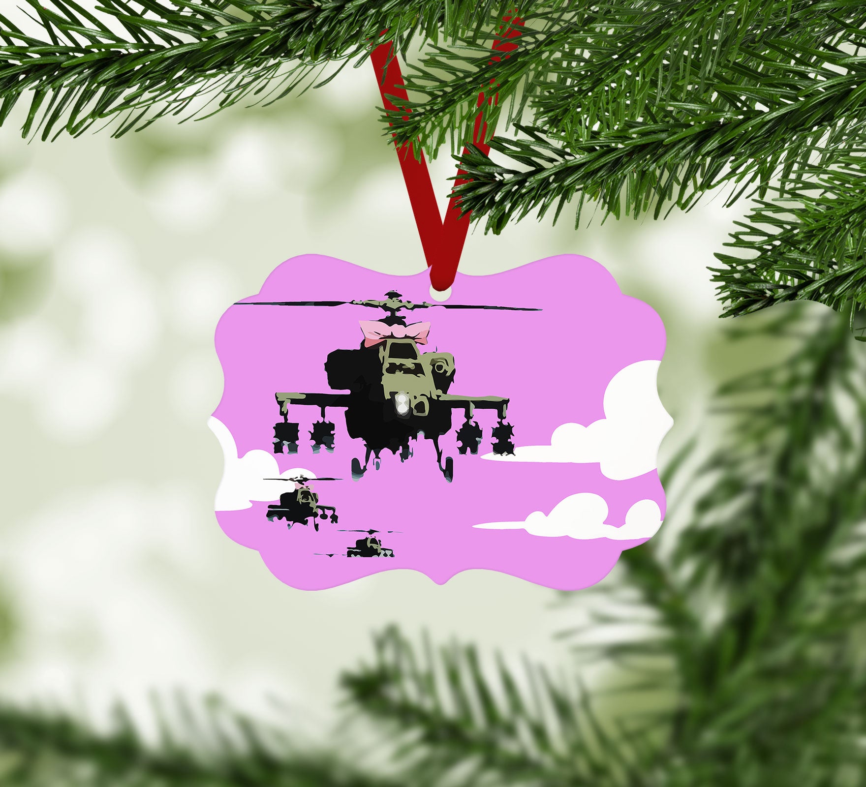 Banksy Friendly Helicopters Christmas Ornament