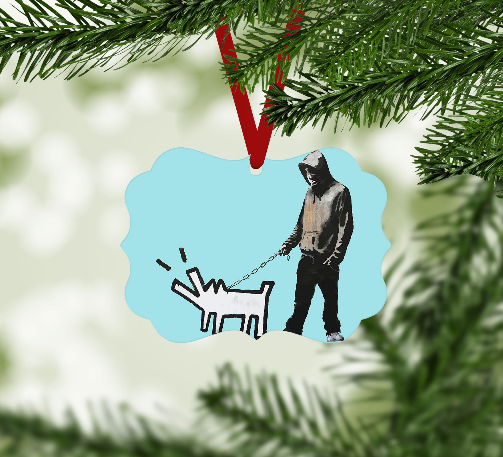 Banksy Keith Haring Dog Blue Christmas Ornament