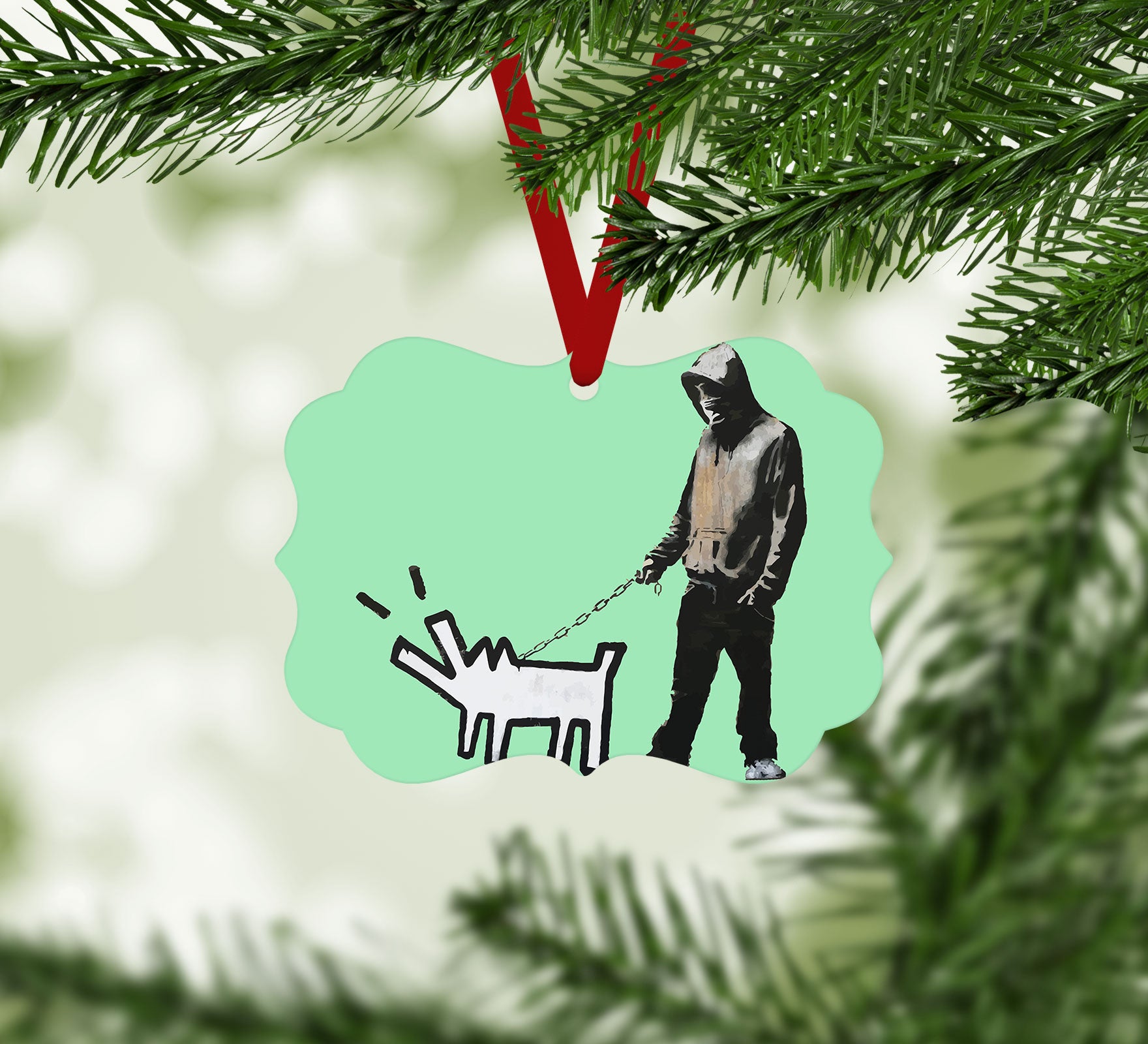 Banksy Keith Haring Dog Green Christmas Ornament