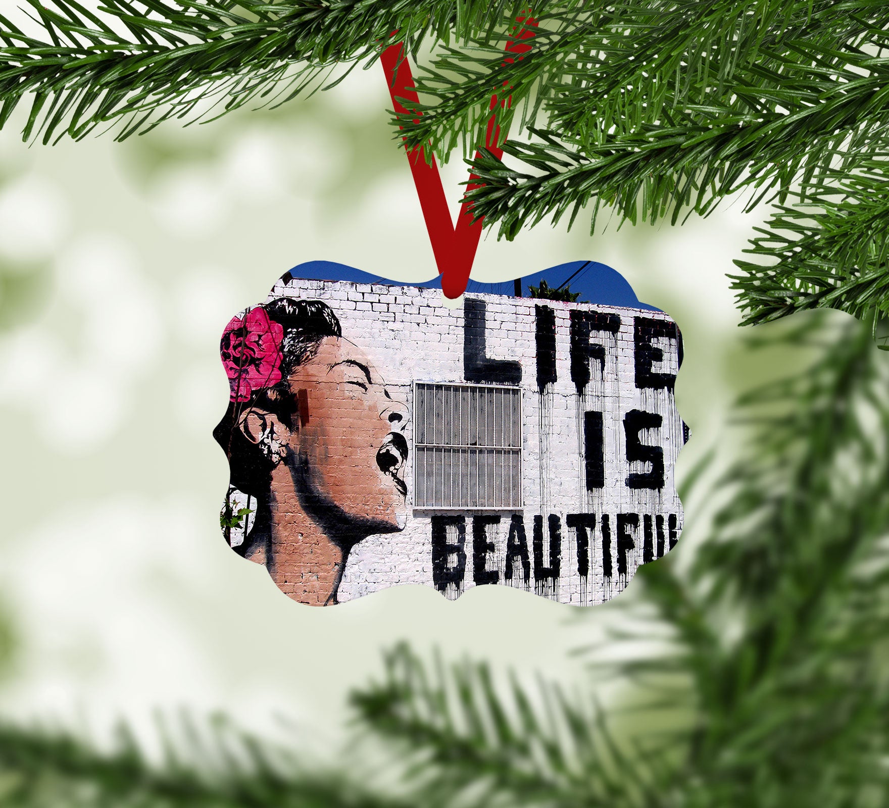 Banksy Life is Beautiful - Version 2 Christmas Ornament
