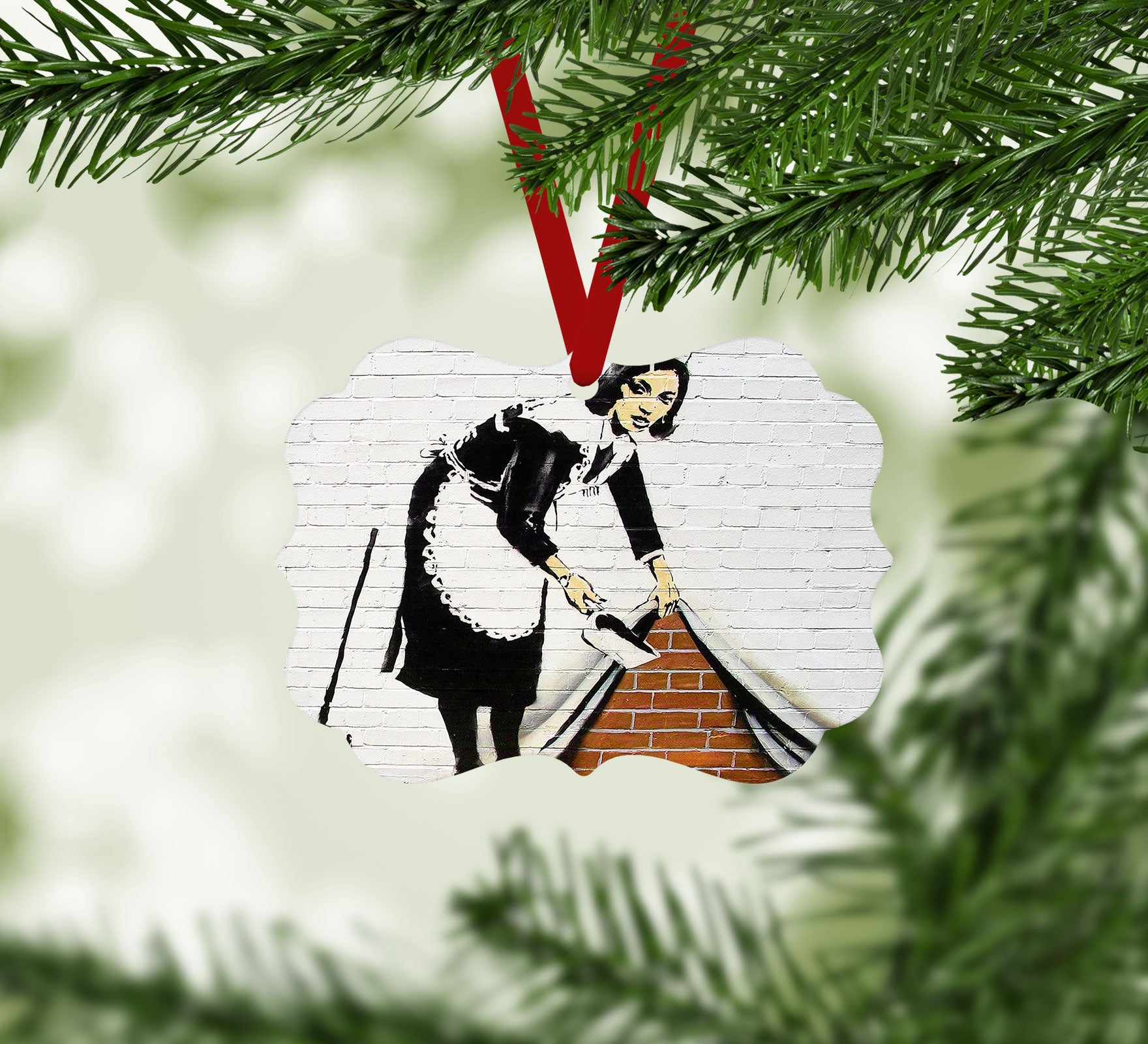 Banksy Maid Sweeping Under the Carpet Christmas Ornament