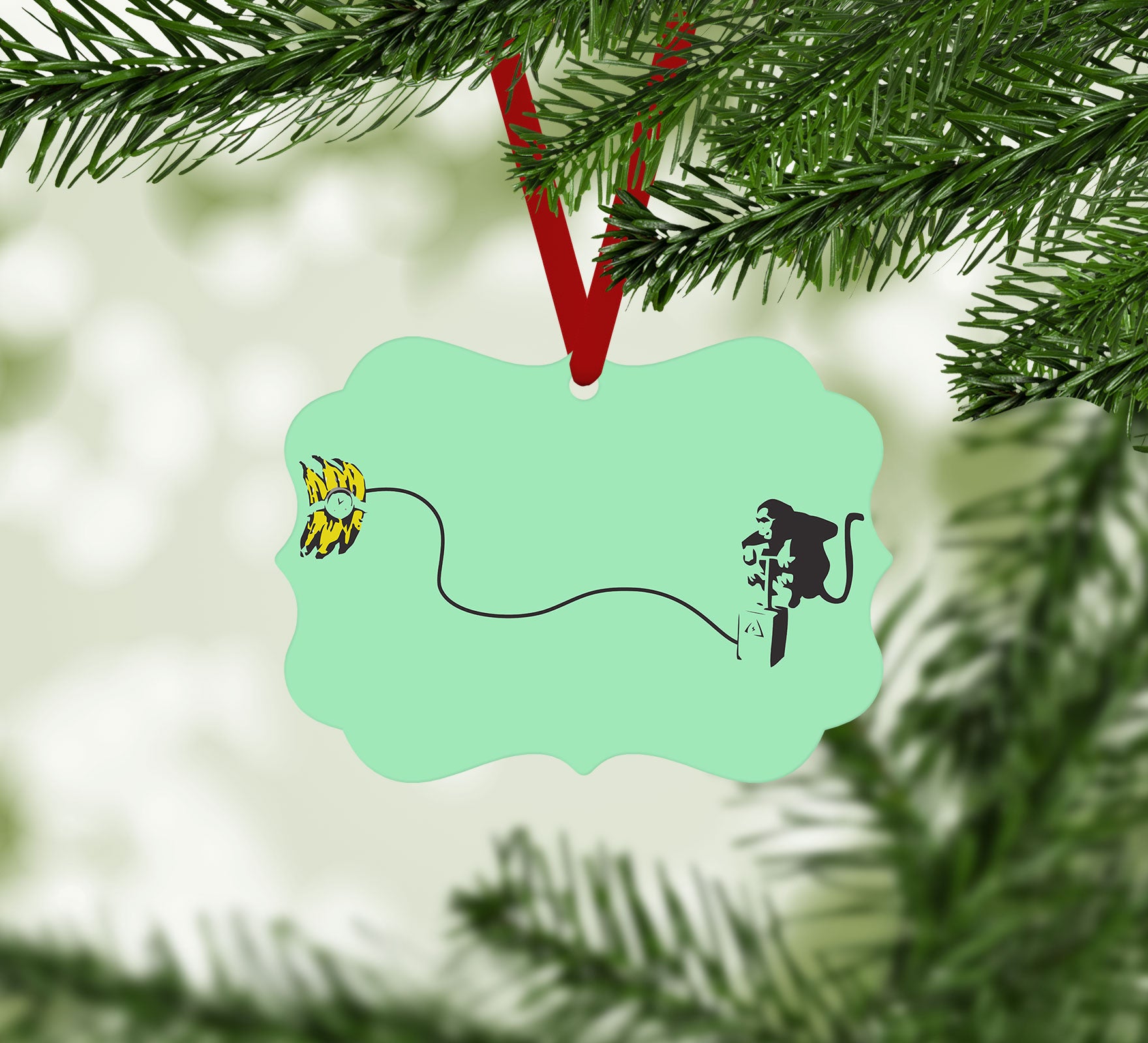 Banksy Monkey Banana Bomb Green Christmas Ornament