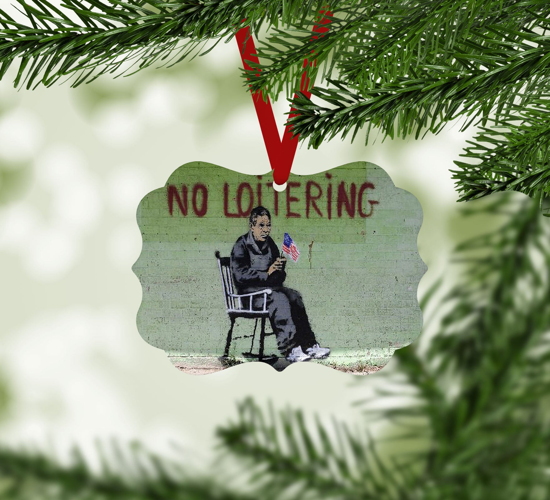 Banksy No Loitering Christmas Ornament