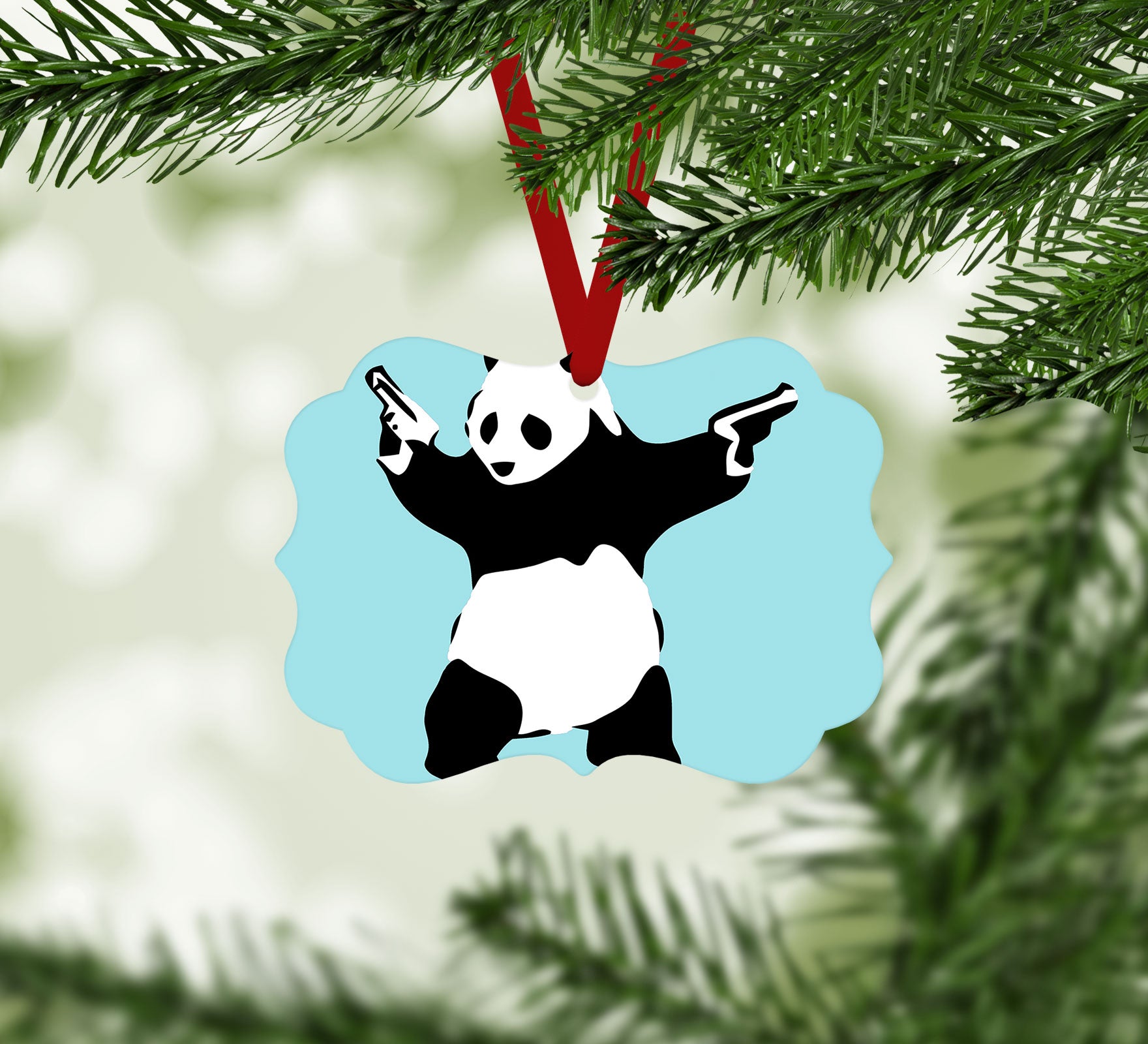 Banksy Panda Light Blue Christmas Ornament