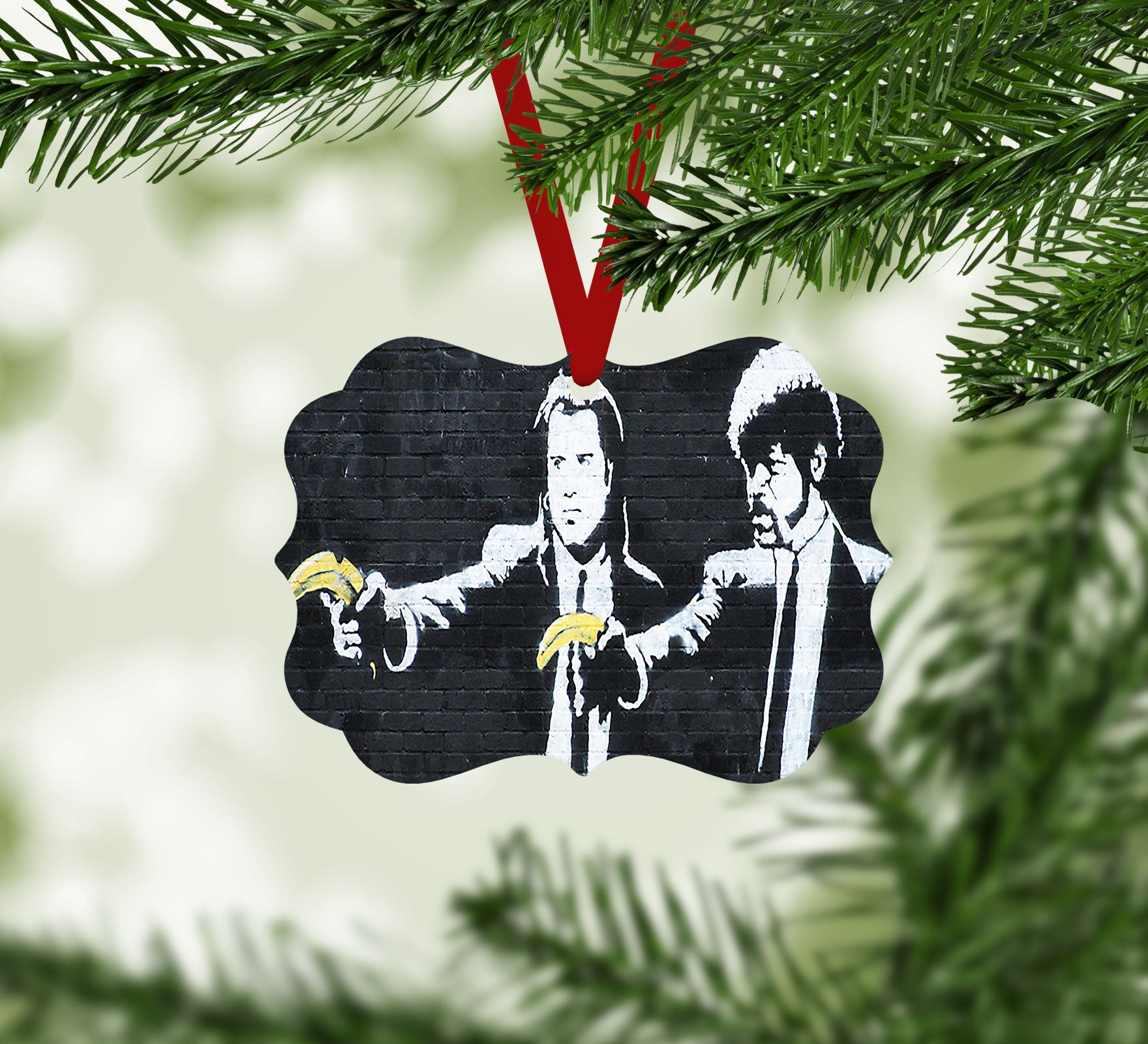 Banksy Pulp Fiction Banana Guns Christmas Ornament