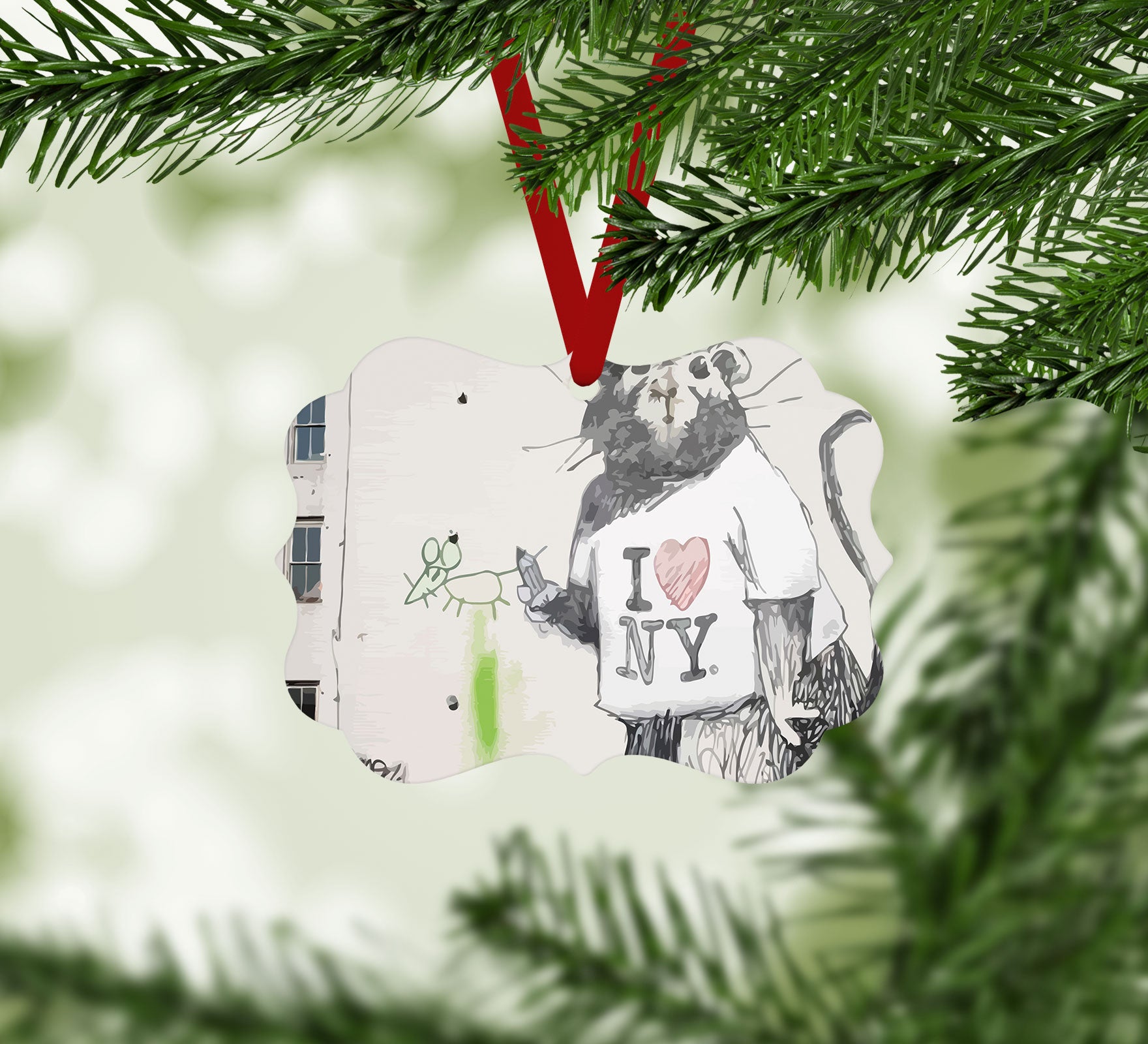 Banksy Rat I Love New York Christmas Ornament