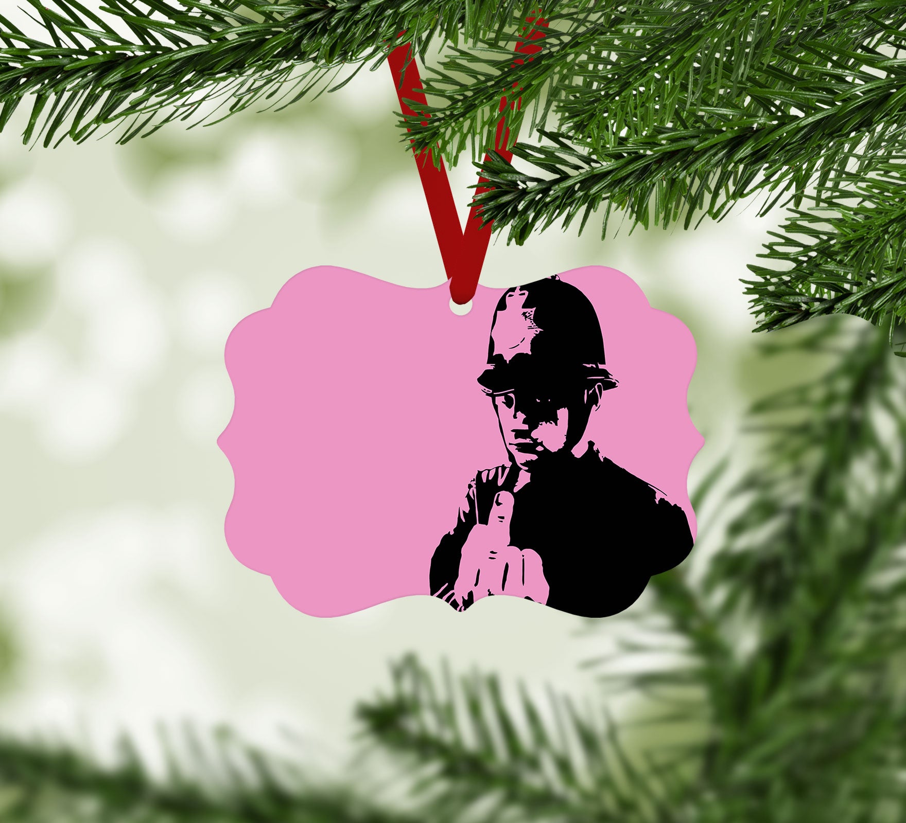 Banksy Rude Policeman Pink Christmas Ornament