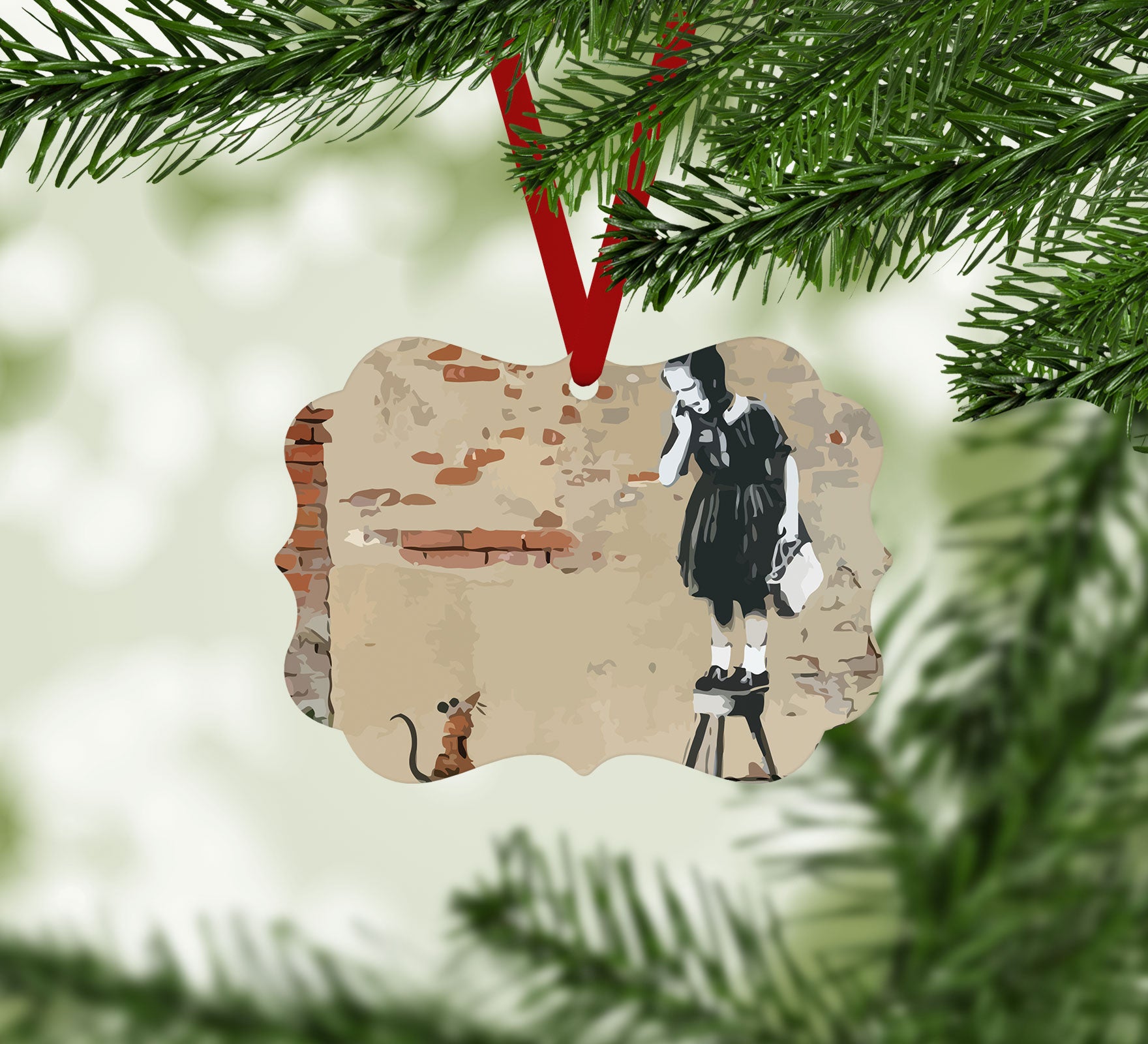 Banksy School Girl Mouse Christmas Ornament