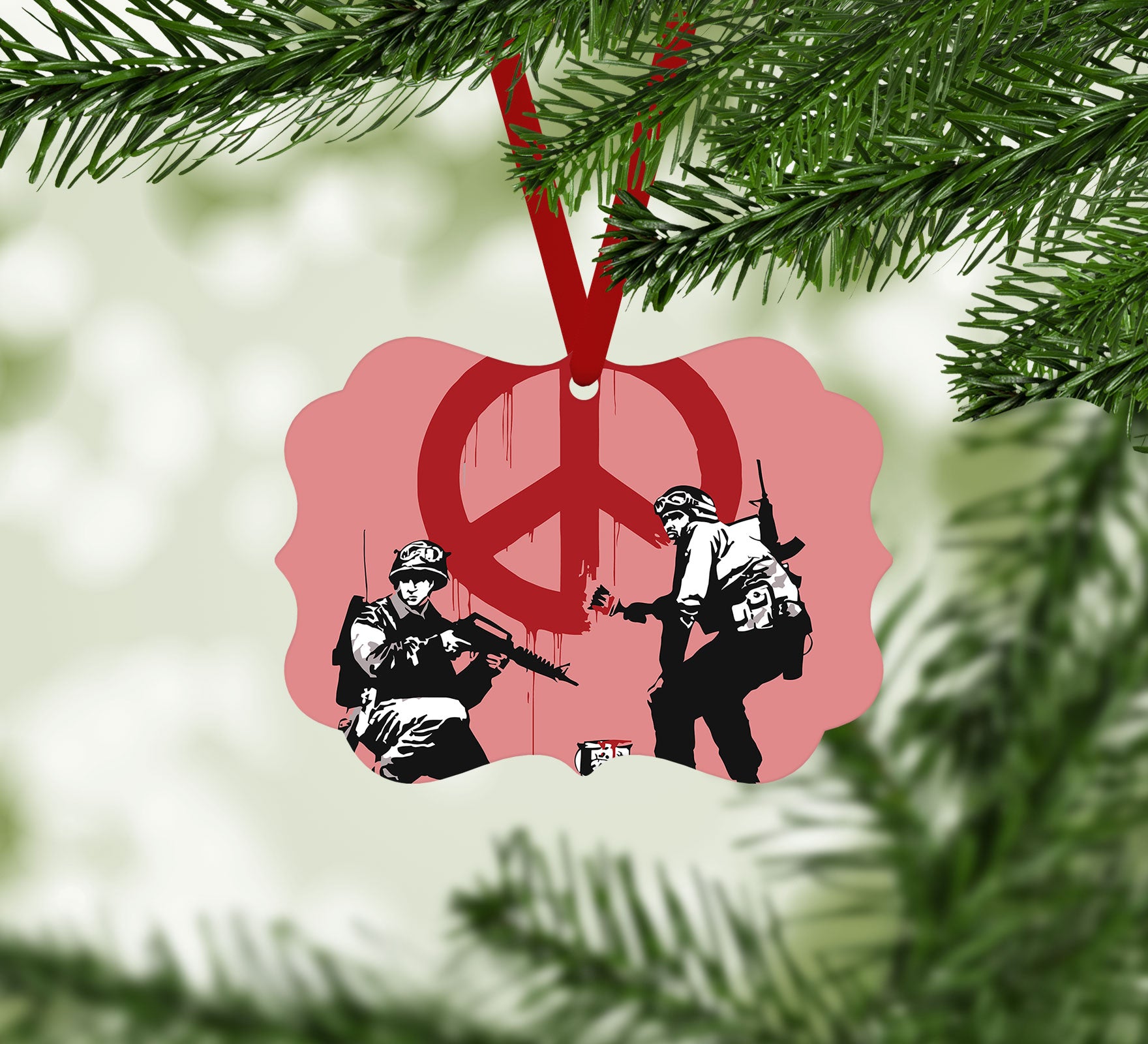 Banksy Soldiers Painting CND Sign Red Christmas Ornament