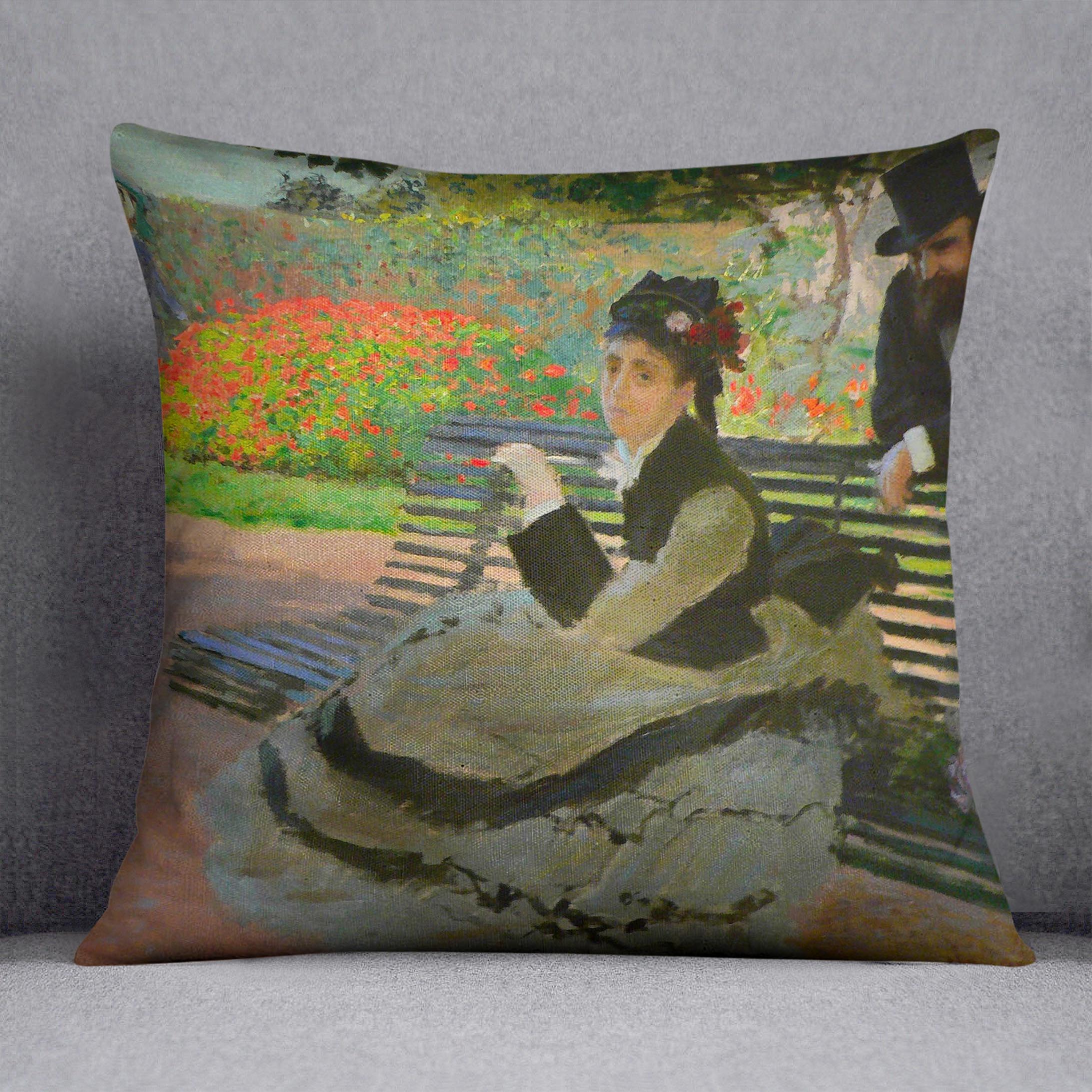 Camille Monet on a garden bench by Monet Cushion