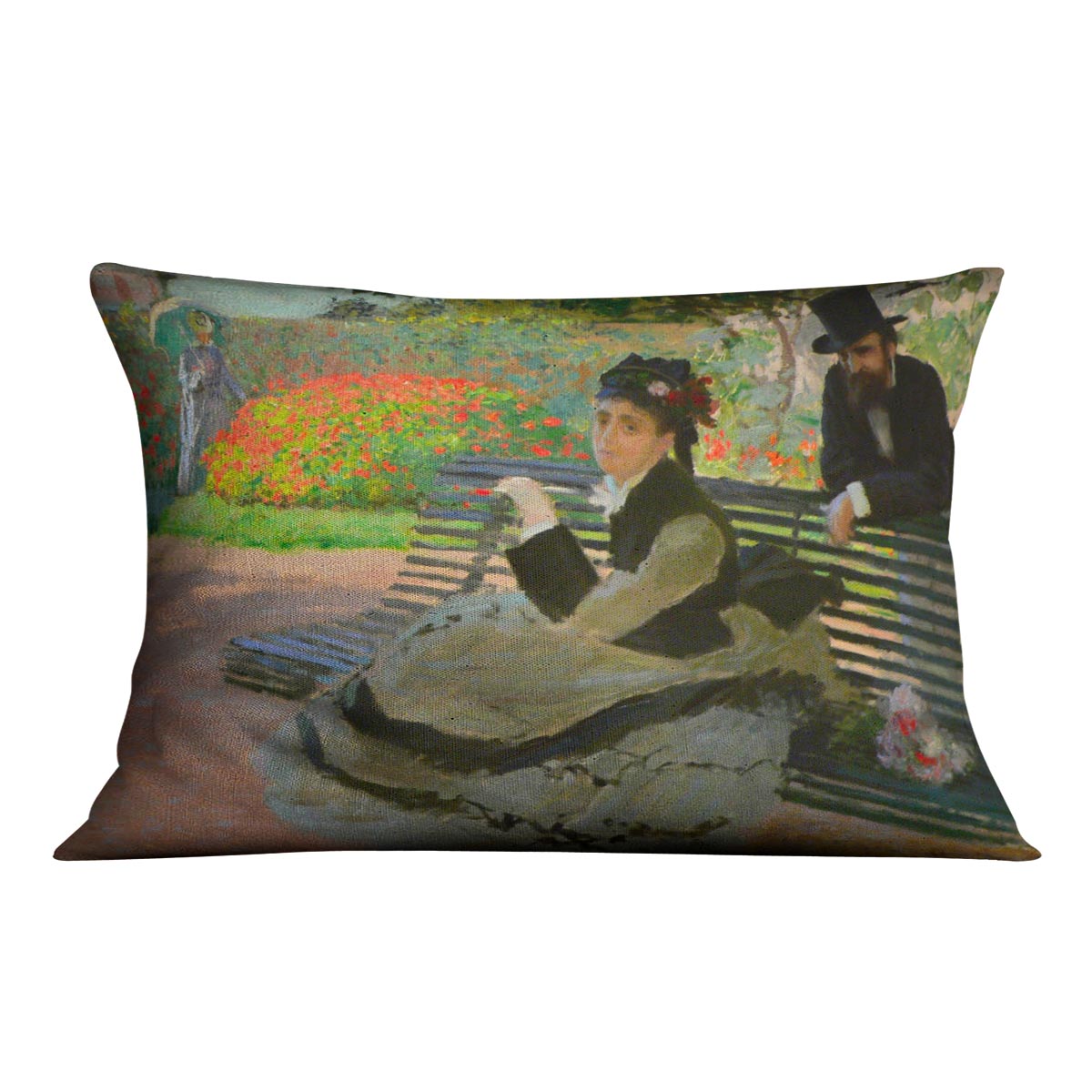 Camille Monet on a garden bench by Monet Cushion