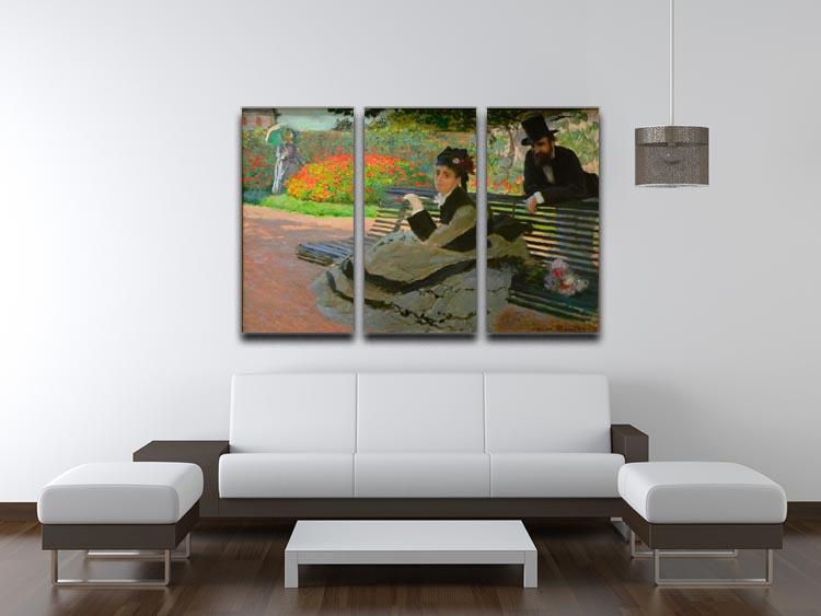Camille Monet on a garden bench by Monet Split Panel Canvas Print - Canvas Art Rocks - 4