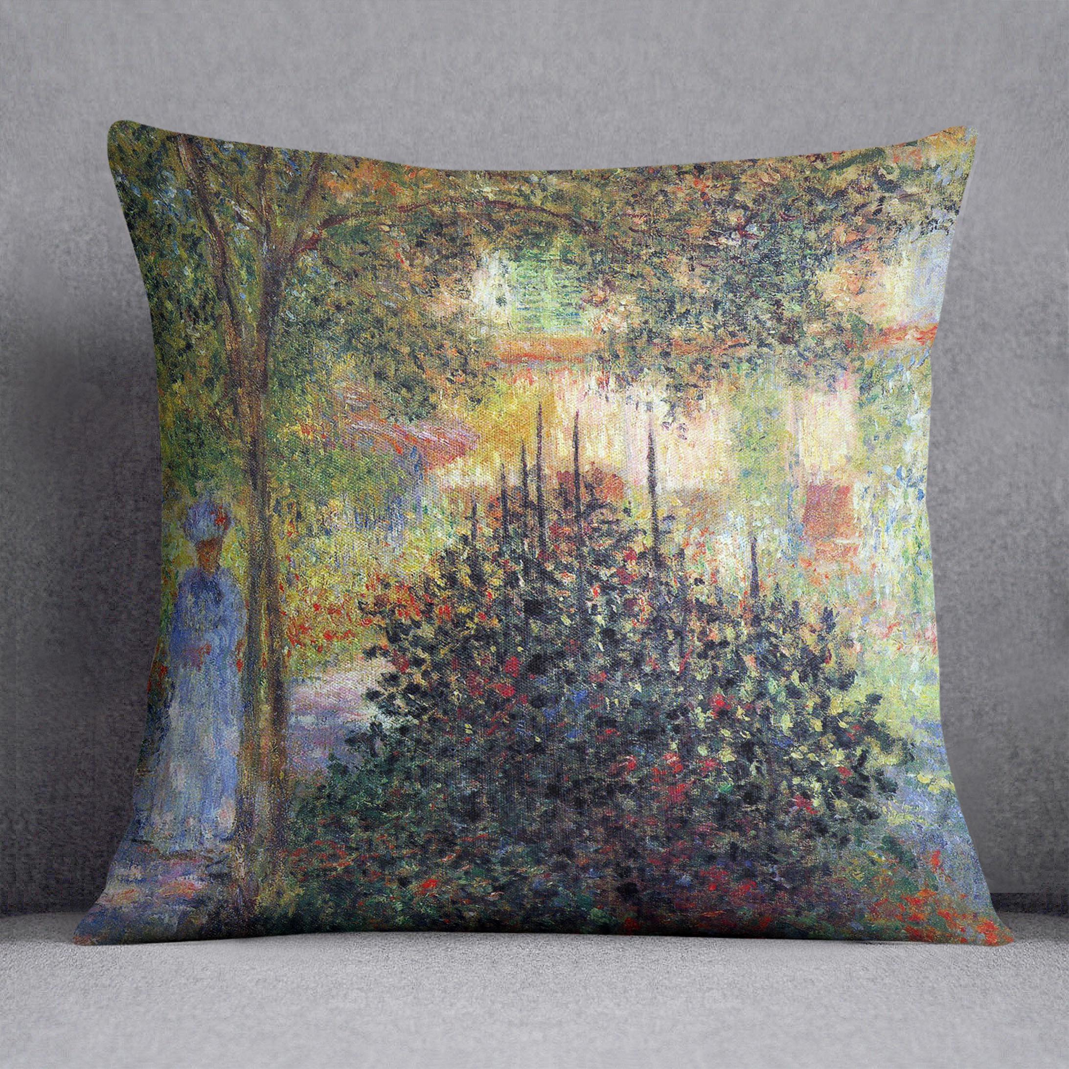 Camille in the garden of the house in Argenteuil by Monet Cushion