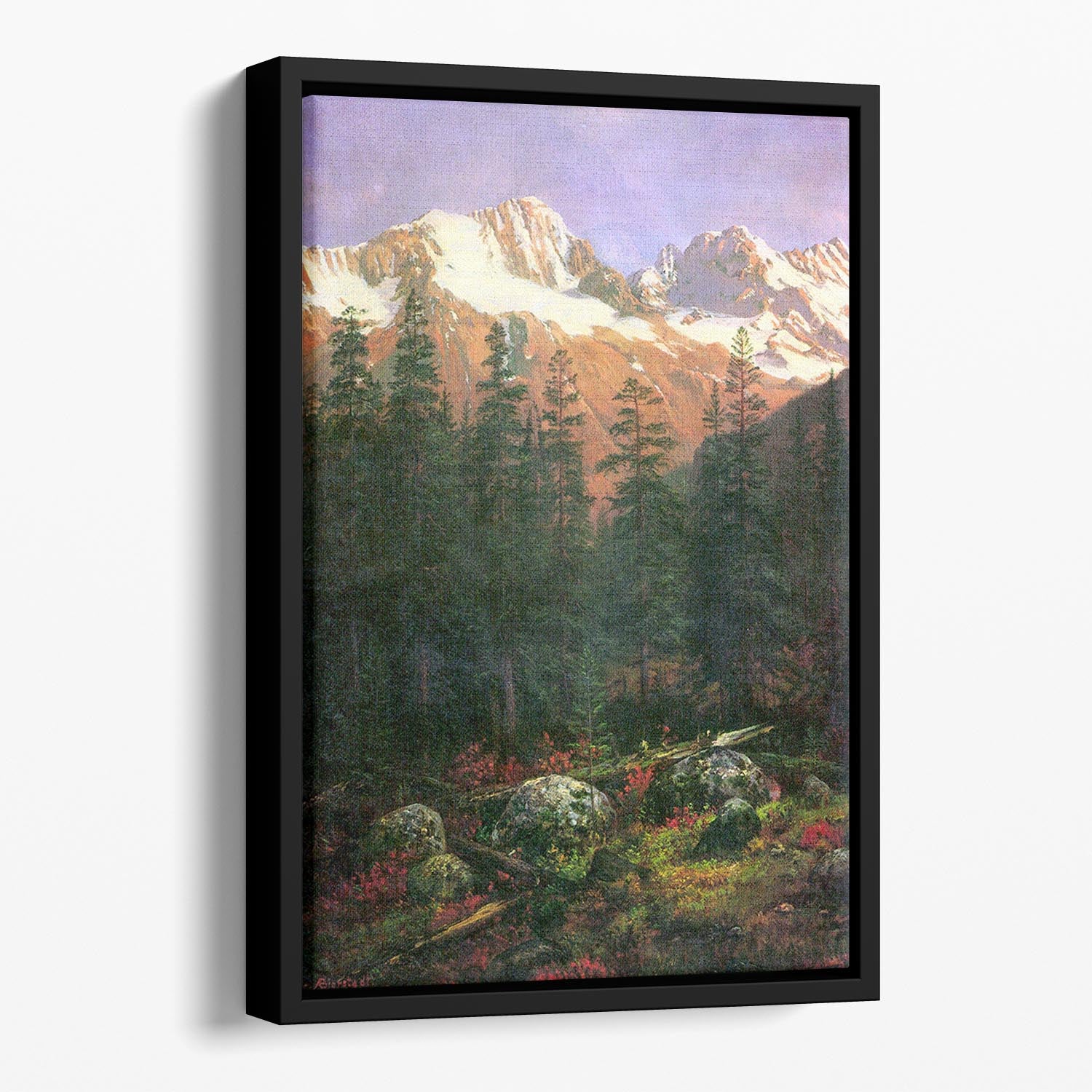 Canadian Rockies by Bierstadt Floating Framed Canvas - Canvas Art Rocks - 1