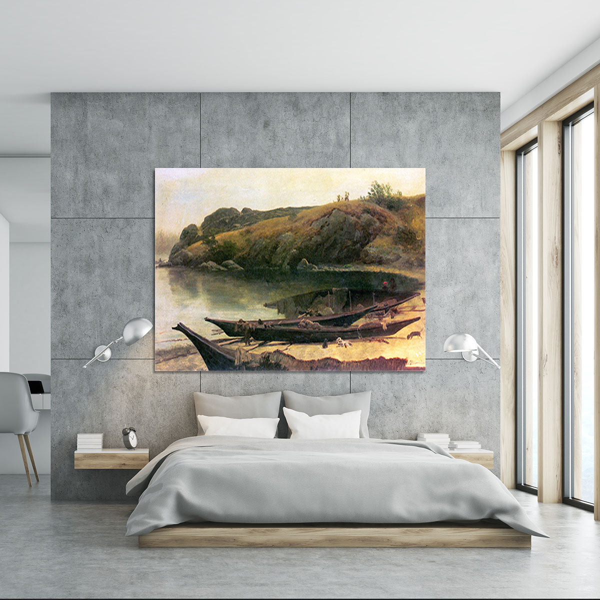 Canoes by Bierstadt Canvas Print or Poster - Canvas Art Rocks - 5