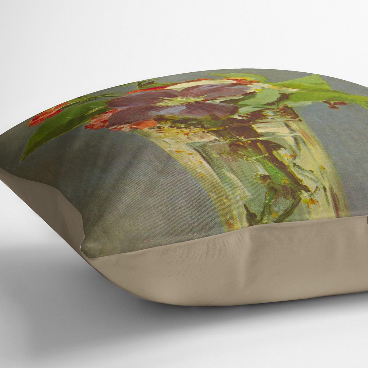 Carnations and Clematis in a Crystal Vase by Manet Cushion
