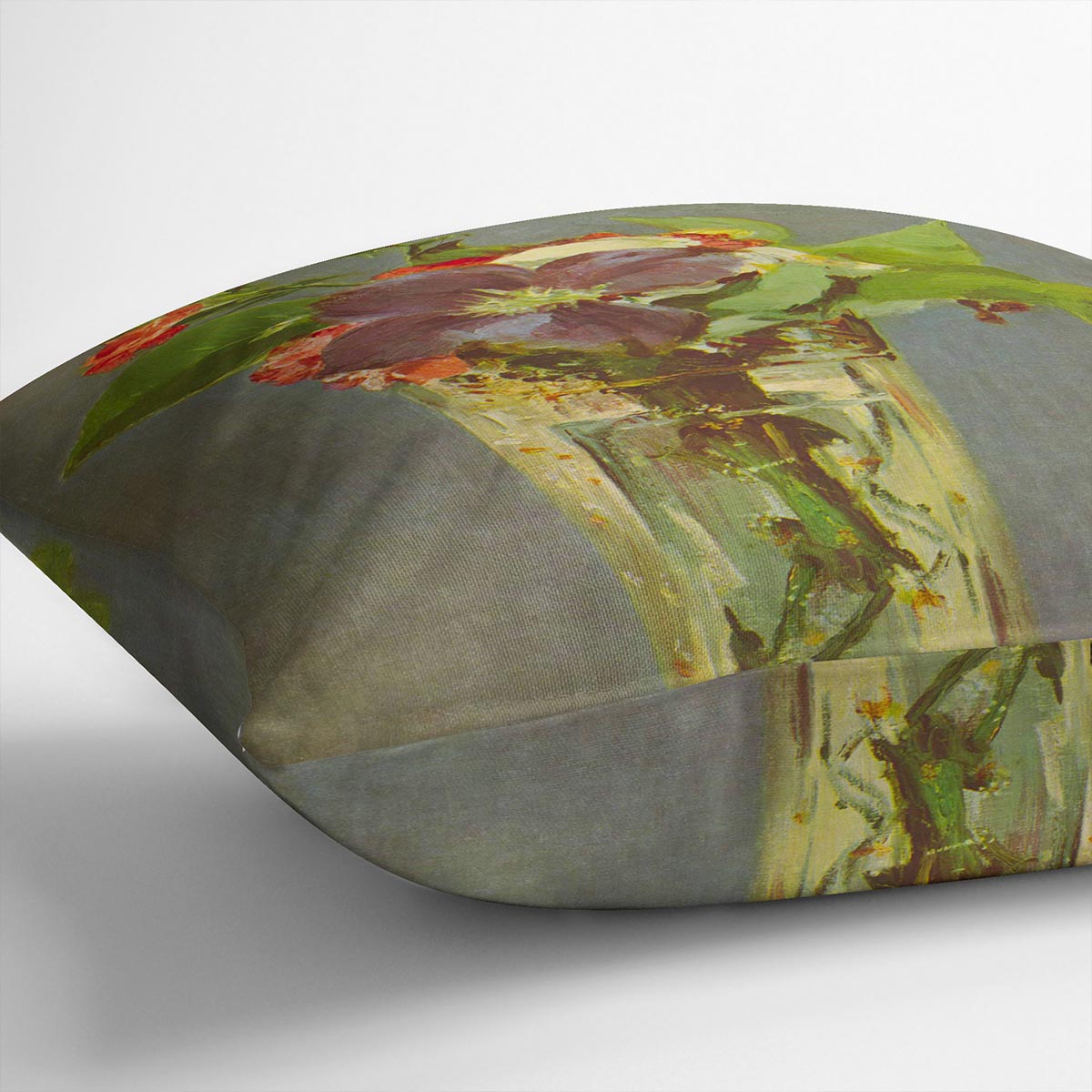 Carnations and Clematis in a Crystal Vase by Manet Cushion