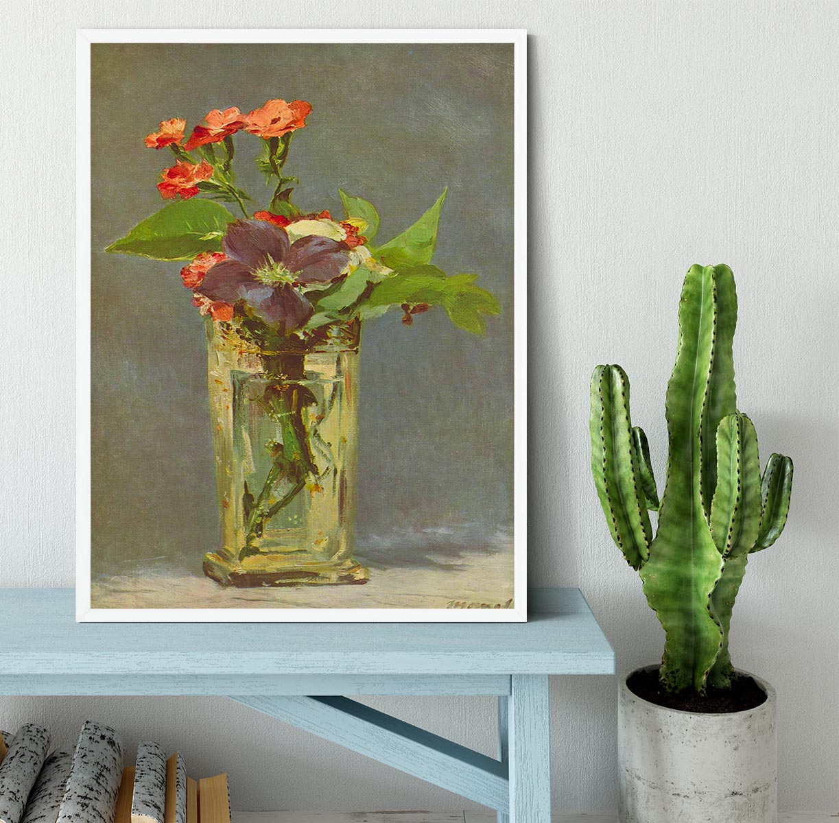 Carnations and Clematis in a Crystal Vase by Manet Framed Print - Canvas Art Rocks -6