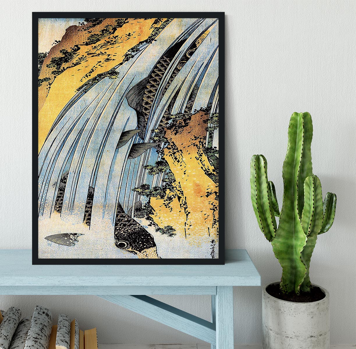 Carps ascending waterfall by Hokusai Framed Print - Canvas Art Rocks - 2