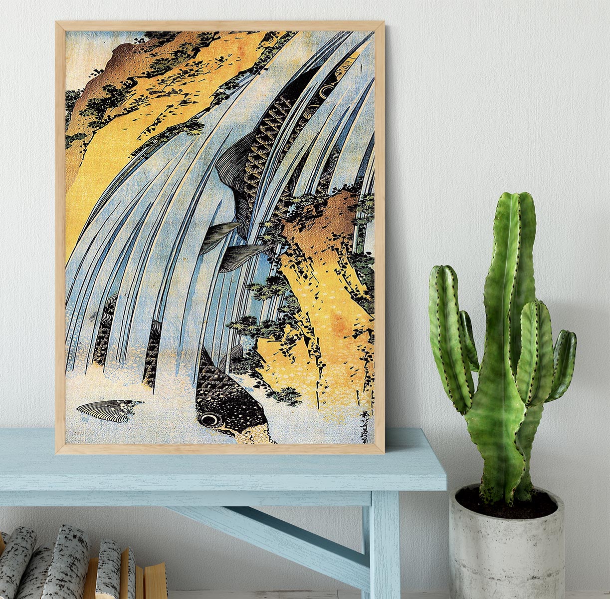 Carps ascending waterfall by Hokusai Framed Print - Canvas Art Rocks - 4