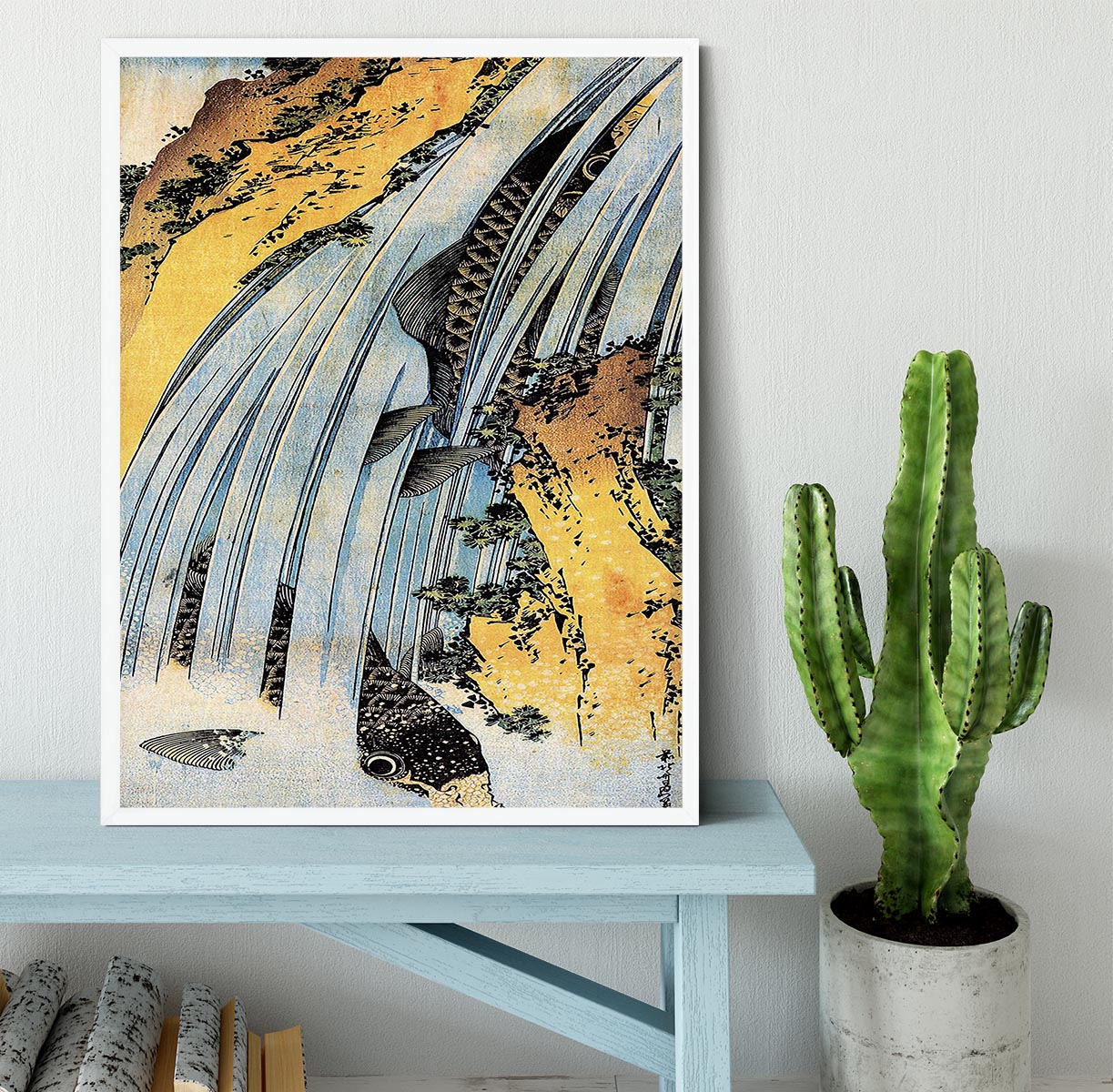 Carps ascending waterfall by Hokusai Framed Print - Canvas Art Rocks -6