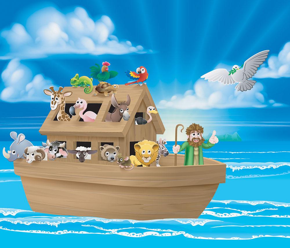 Cartoon childrens illustration of the Christian Bible story of Noah Wall Mural Wallpaper - Canvas Art Rocks - 1