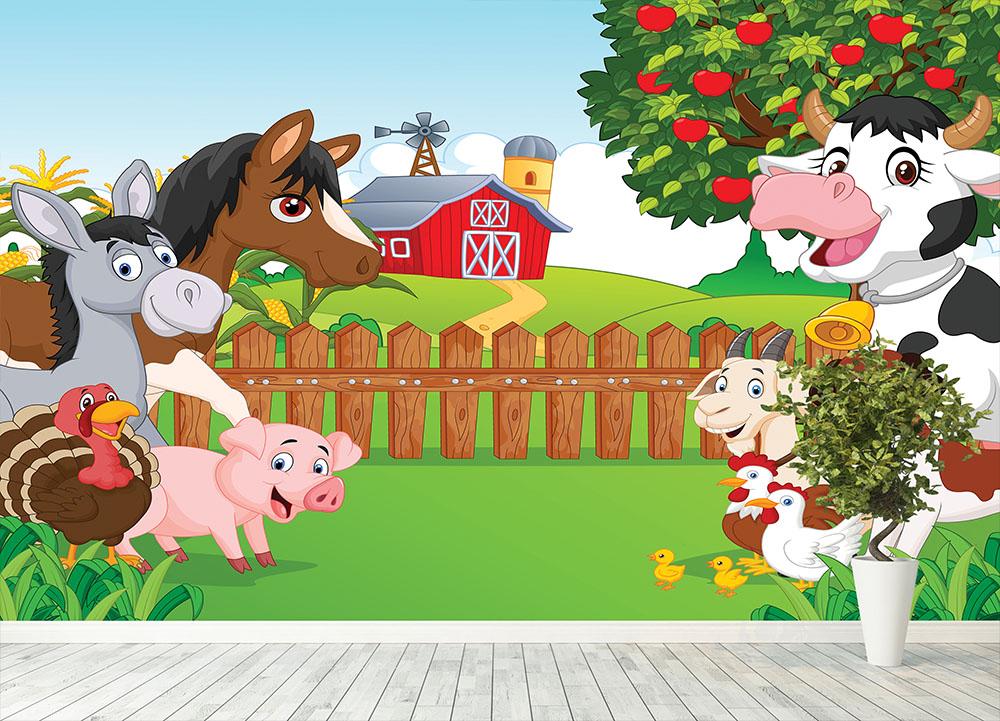 Cartoon happy animal collection Wall Mural Wallpaper - Canvas Art Rocks - 4