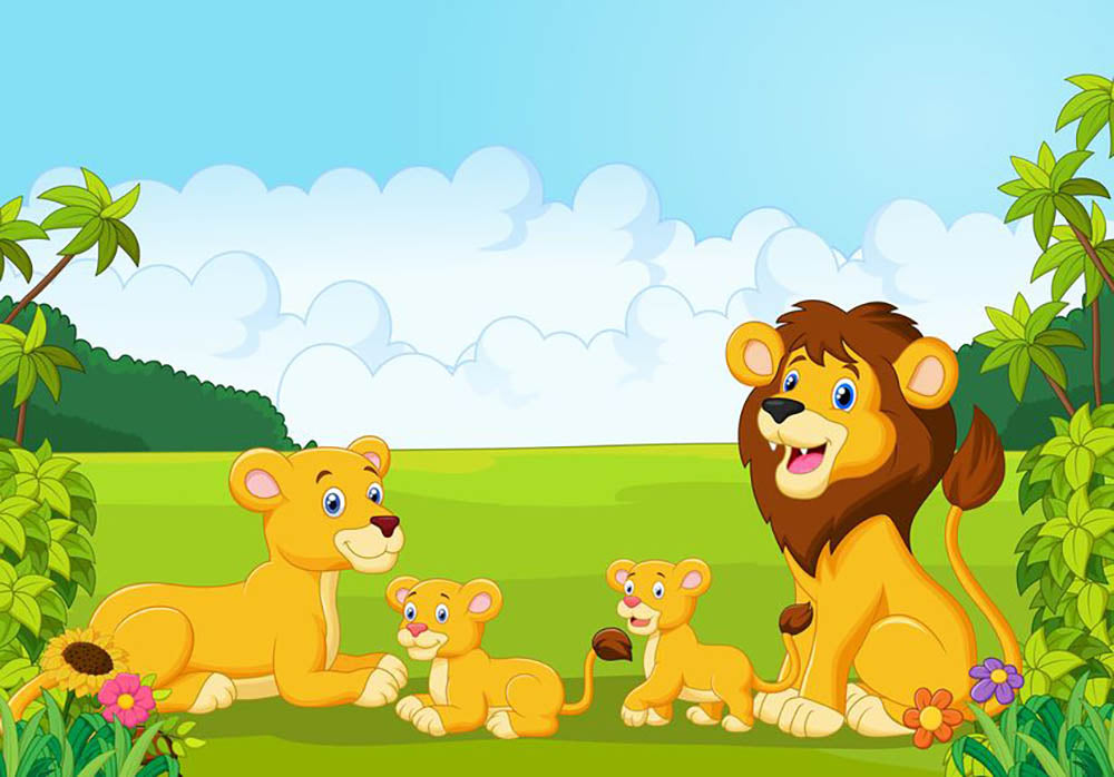 Cartoon lion family Wall Mural Wallpaper - Canvas Art Rocks - 1