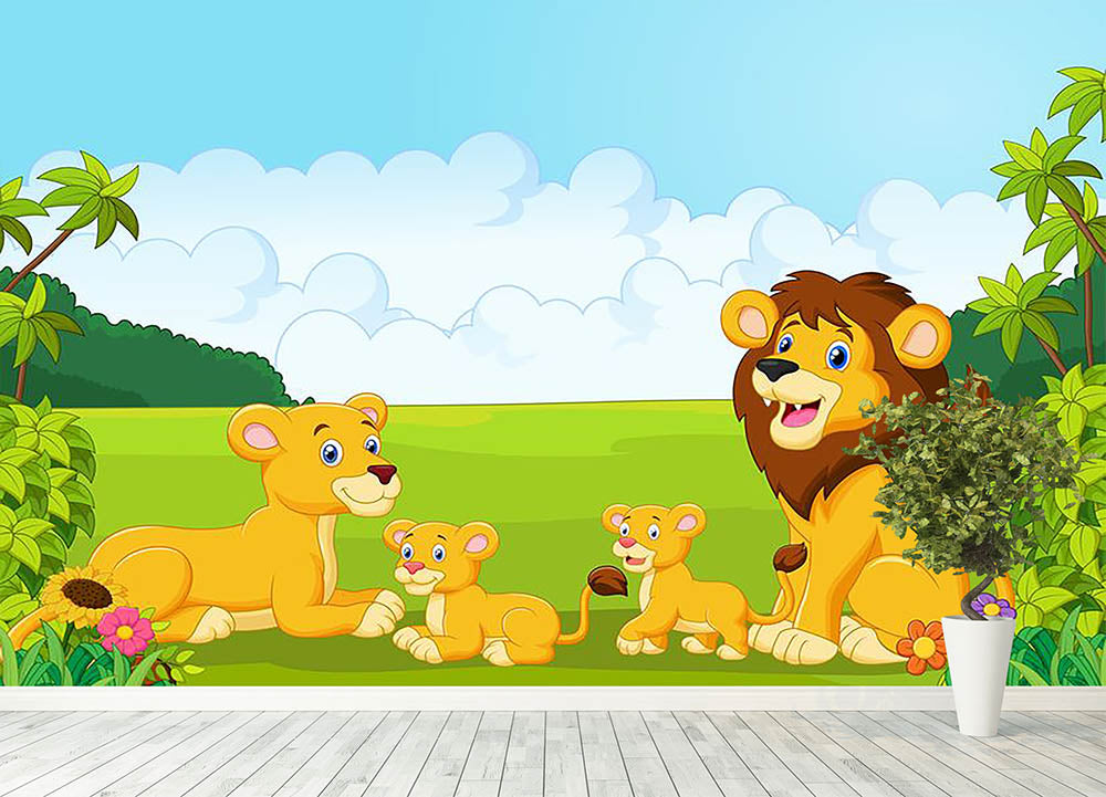 Cartoon lion family Wall Mural Wallpaper - Canvas Art Rocks - 4