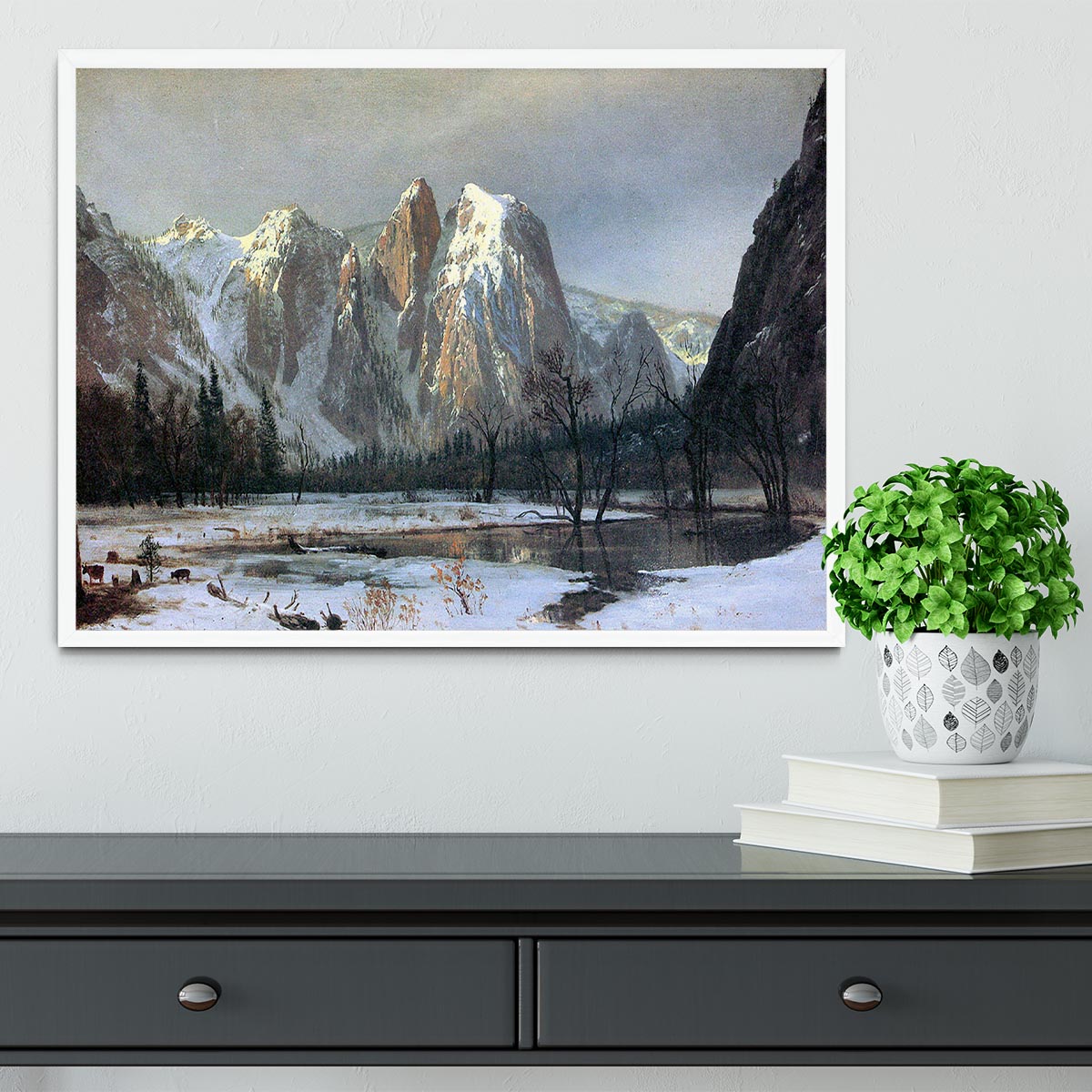 Cathedral Rocks Yosemite by Bierstadt Framed Print - Canvas Art Rocks -6
