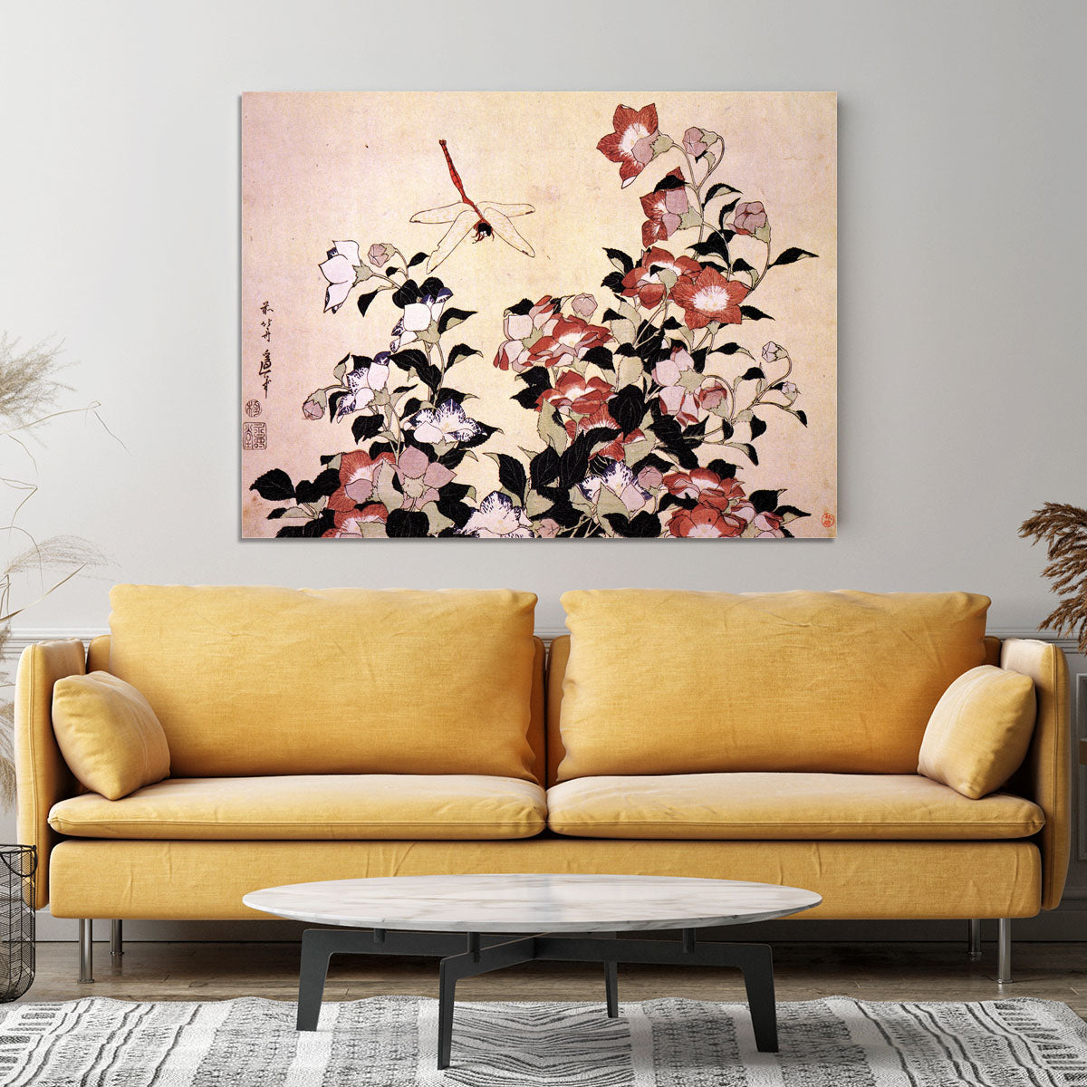 Chinese bell flower and dragon-fly by Hokusai Canvas Print or Poster - Canvas Art Rocks - 4