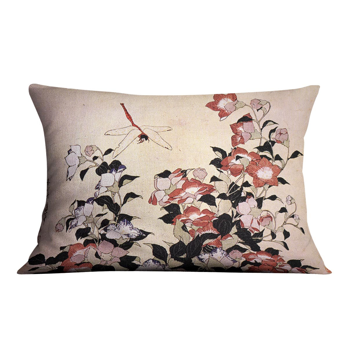 Chinese bell flower and dragon-fly by Hokusai Cushion