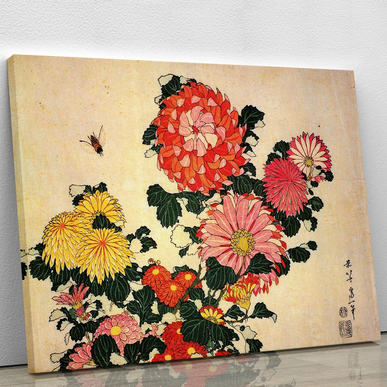 Chrysanthemum and bee by Hokusai Canvas Print or Poster - Canvas Art Rocks - 1