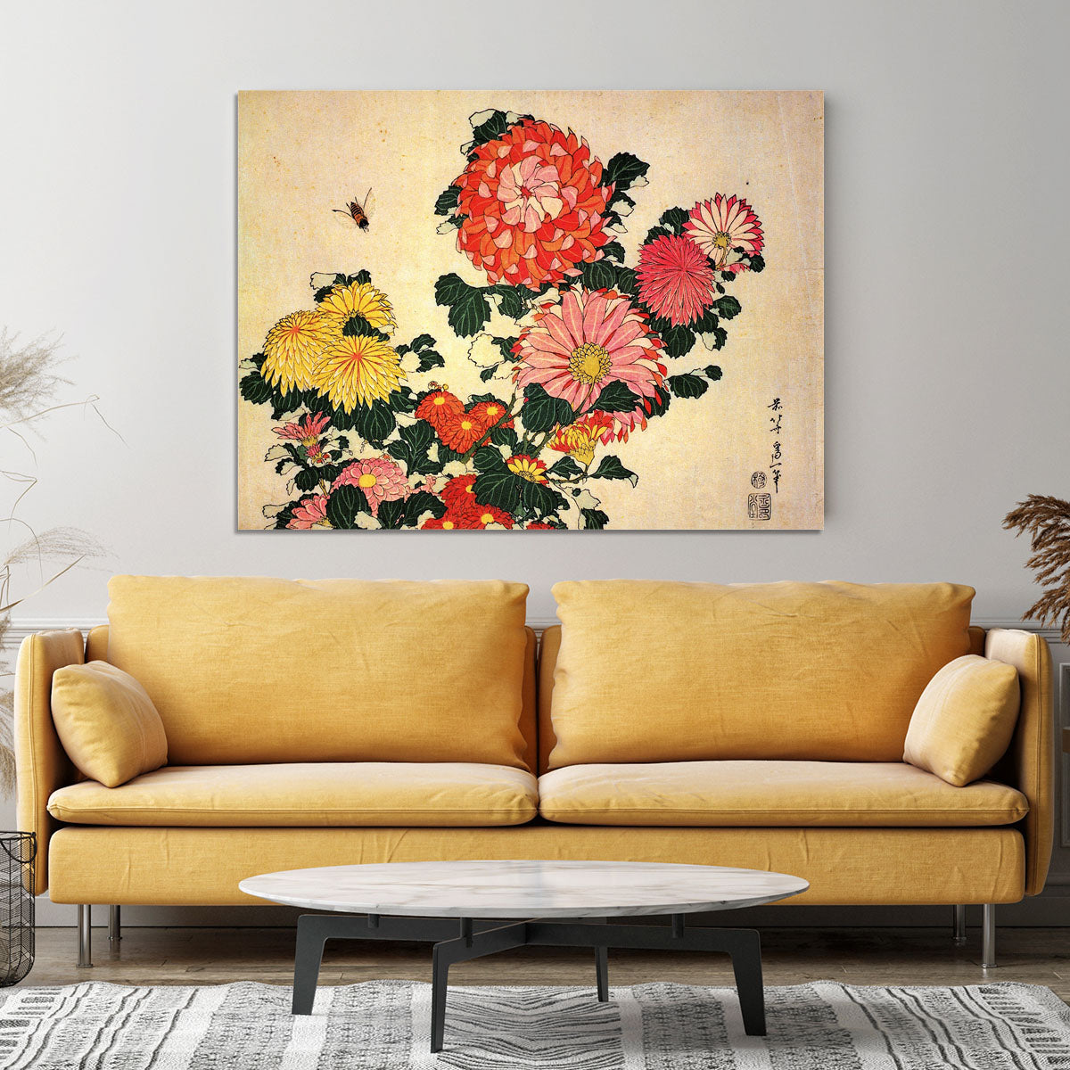 Chrysanthemum and bee by Hokusai Canvas Print or Poster - Canvas Art Rocks - 4