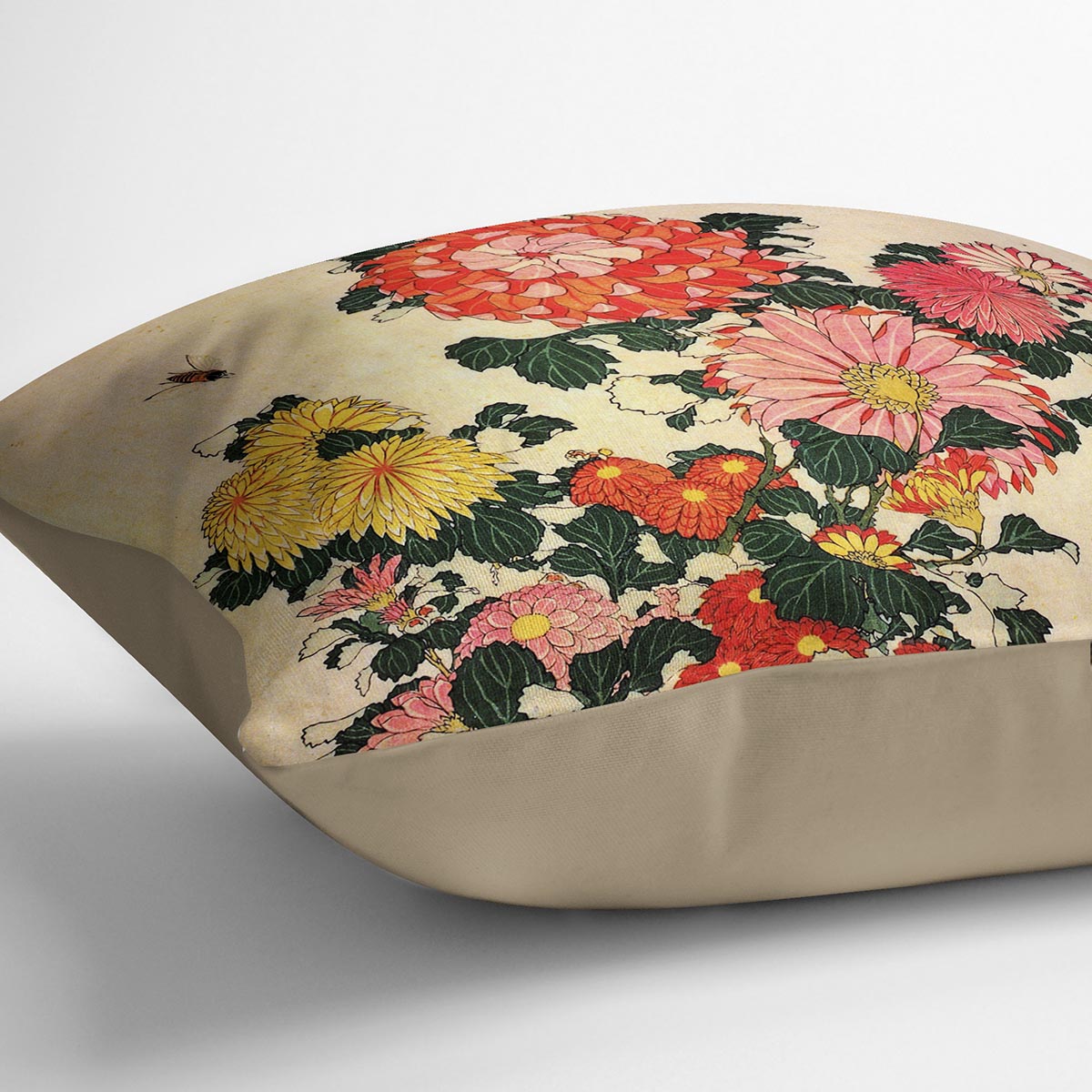 Chrysanthemum and bee by Hokusai Cushion
