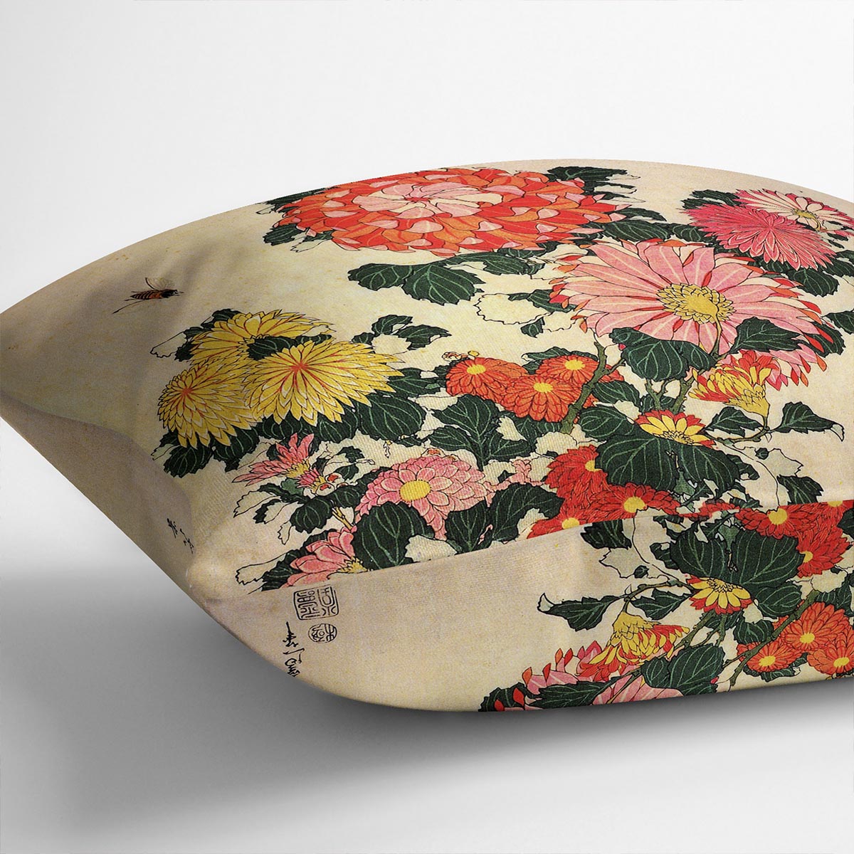 Chrysanthemum and bee by Hokusai Cushion