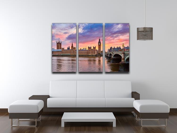 Cityscape of Big Ben and Westminster Bridge 3 Split Panel Canvas Print - Canvas Art Rocks - 3