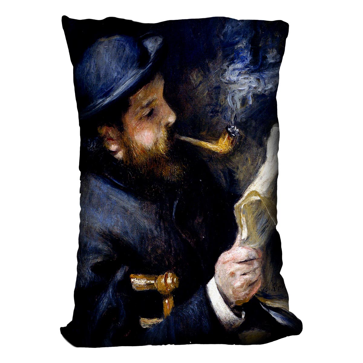 Claude Monet Reading A Newspaper by Renoir Cushion