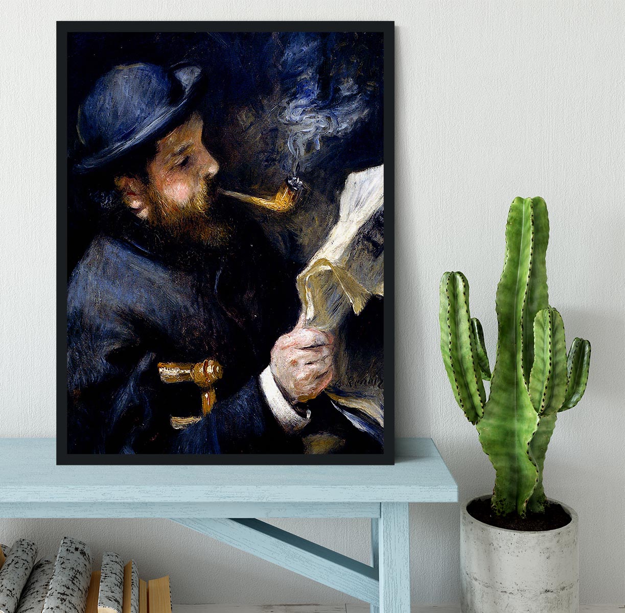 Claude Monet Reading A Newspaper by Renoir Framed Print - Canvas Art Rocks - 2