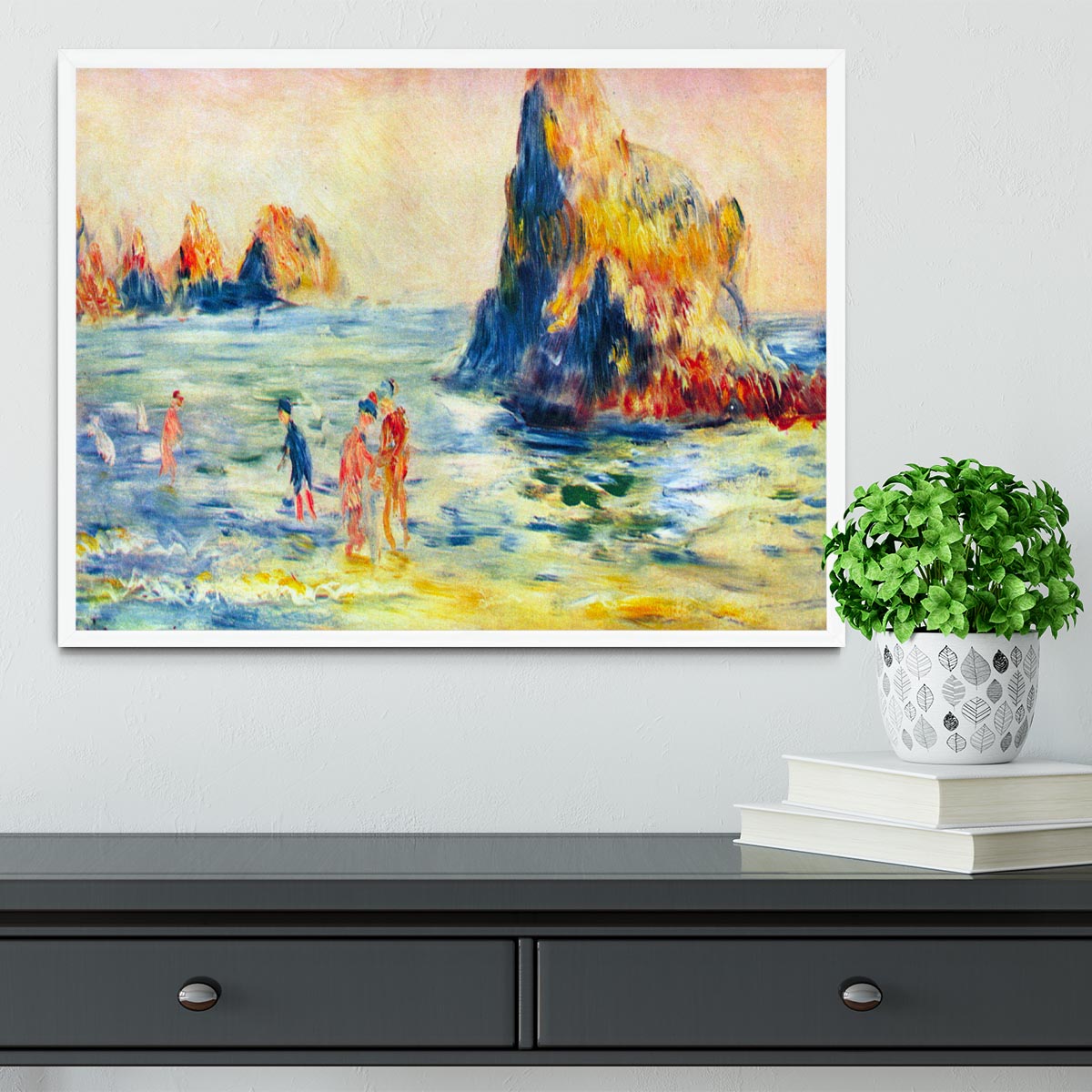 Cliffs at Guernsey by Renoir Framed Print - Canvas Art Rocks -6