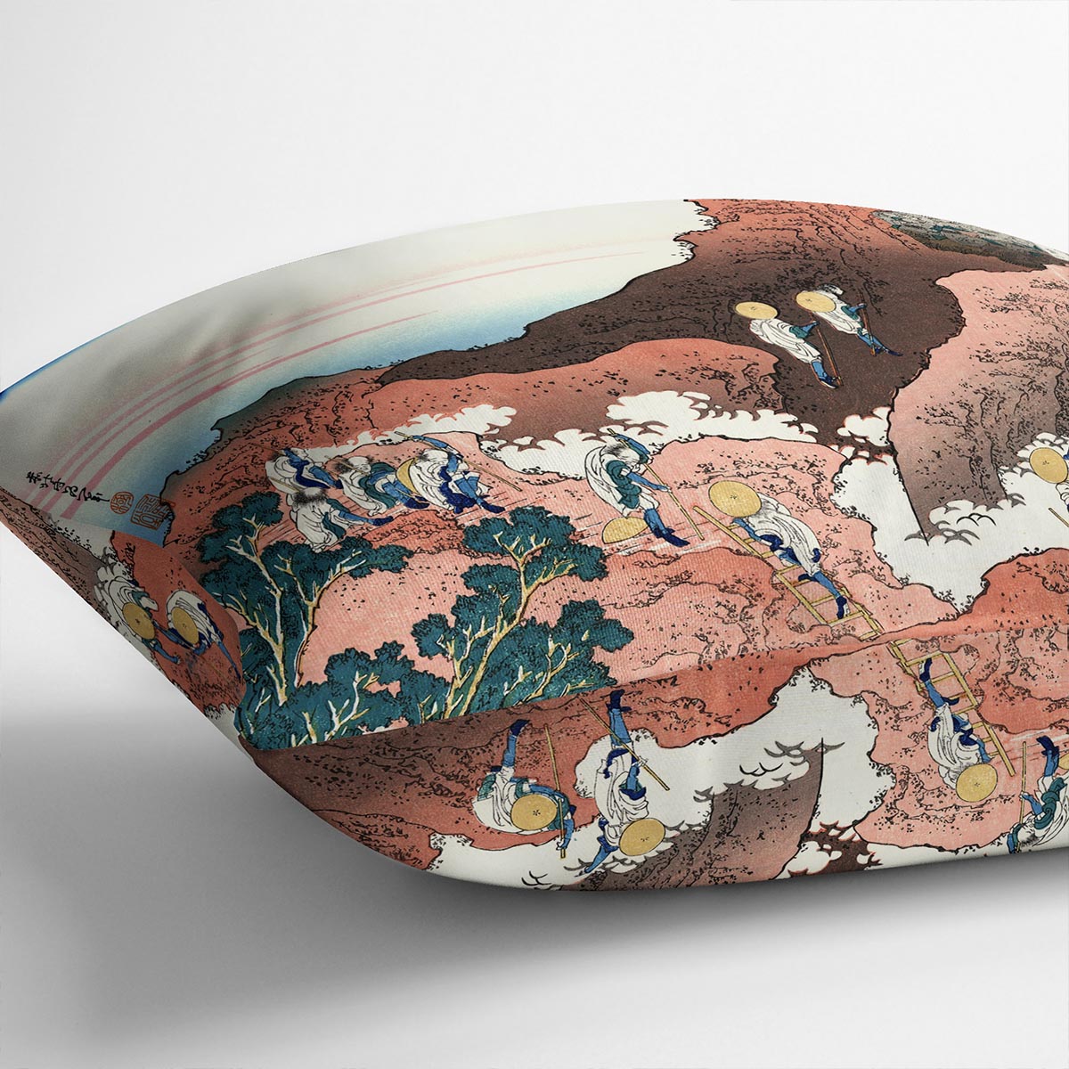 Climbing on Mt. Fuji by Hokusai Cushion