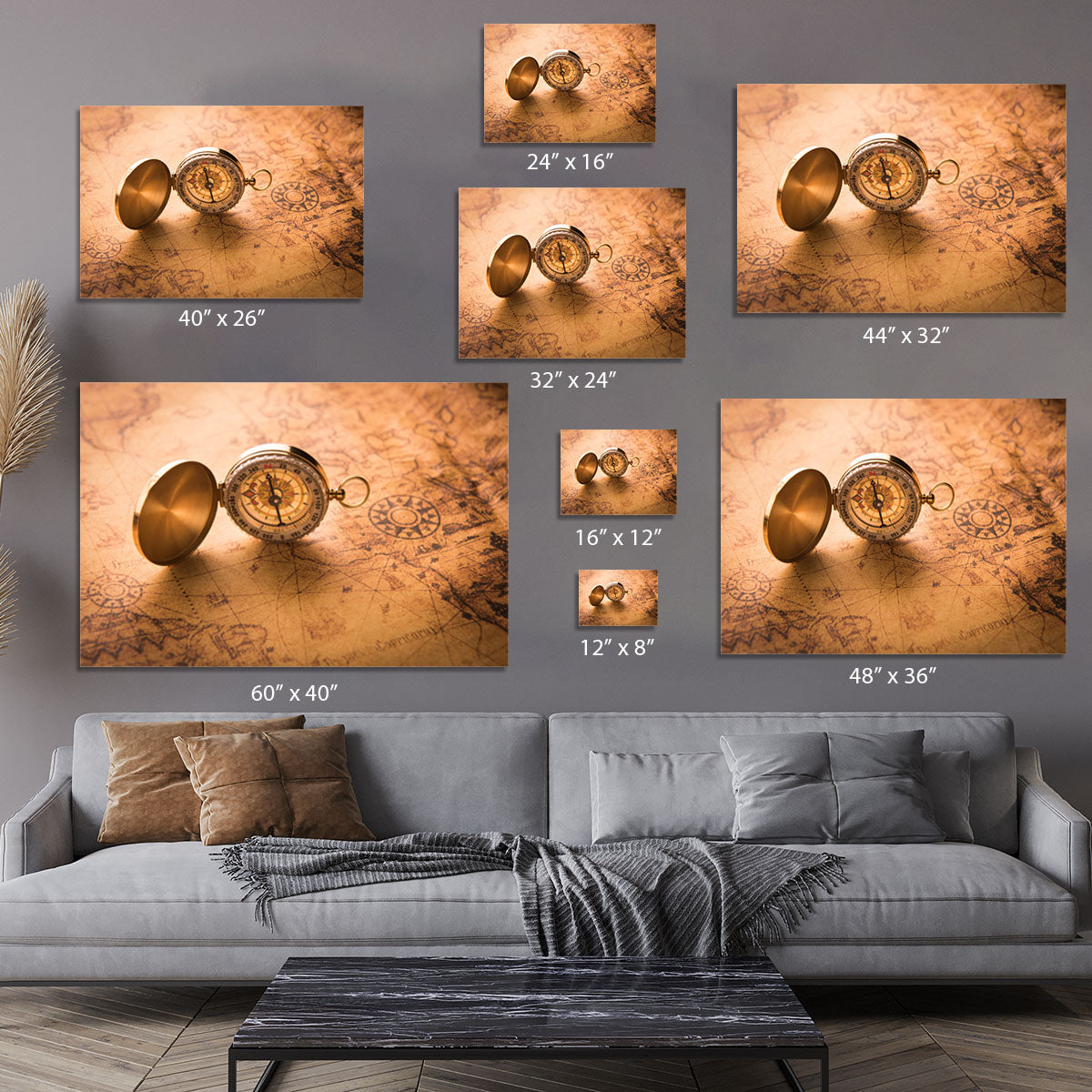 Compass on old map vintage style Canvas Print or Poster - Canvas Art Rocks - 7