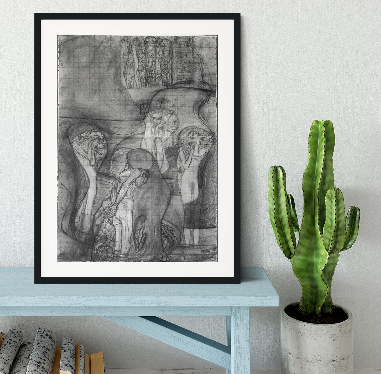 Composition draft of the law faculty image by Klimt Framed Print - Canvas Art Rocks - 1