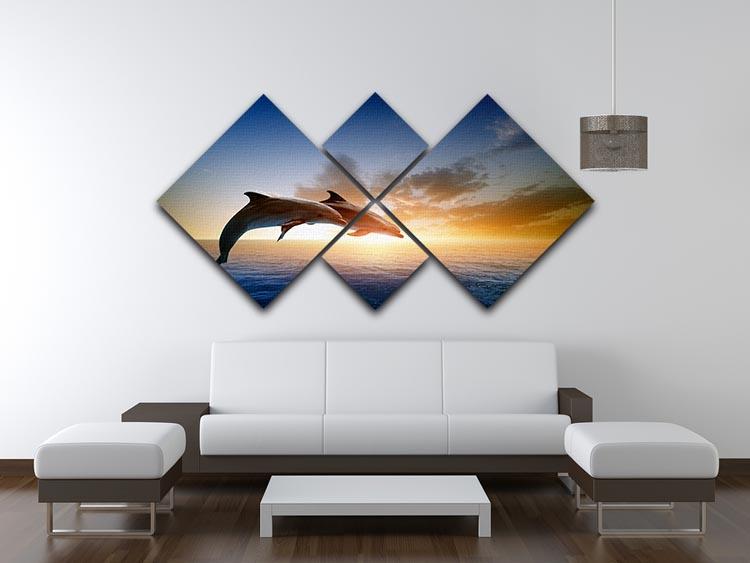 Couple jumping dolphins 4 Square Multi Panel Canvas - Canvas Art Rocks - 3