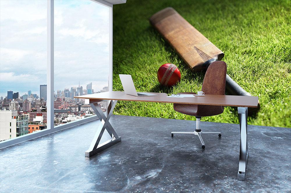 Cricket bat and ball on green grass Wall Mural Wallpaper - Canvas Art Rocks - 3